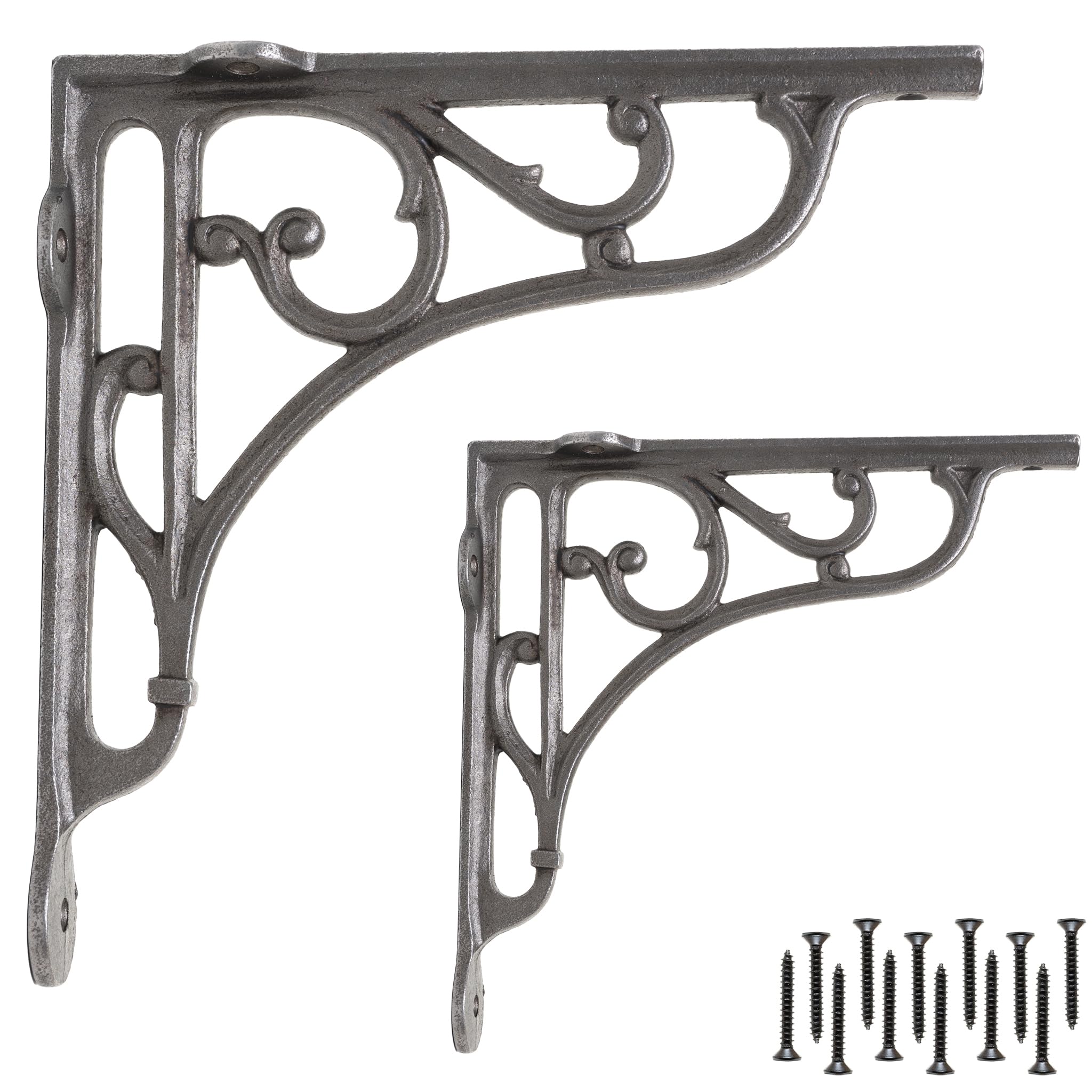 Eduwurxs Antique Iron Finish Industrial Cast Iron Ornate Shelving Brackets | Heavy Duty Wall Brackets For Shelves, Kitchen Shelves & Living Room 8X8 (Pack Of 2)