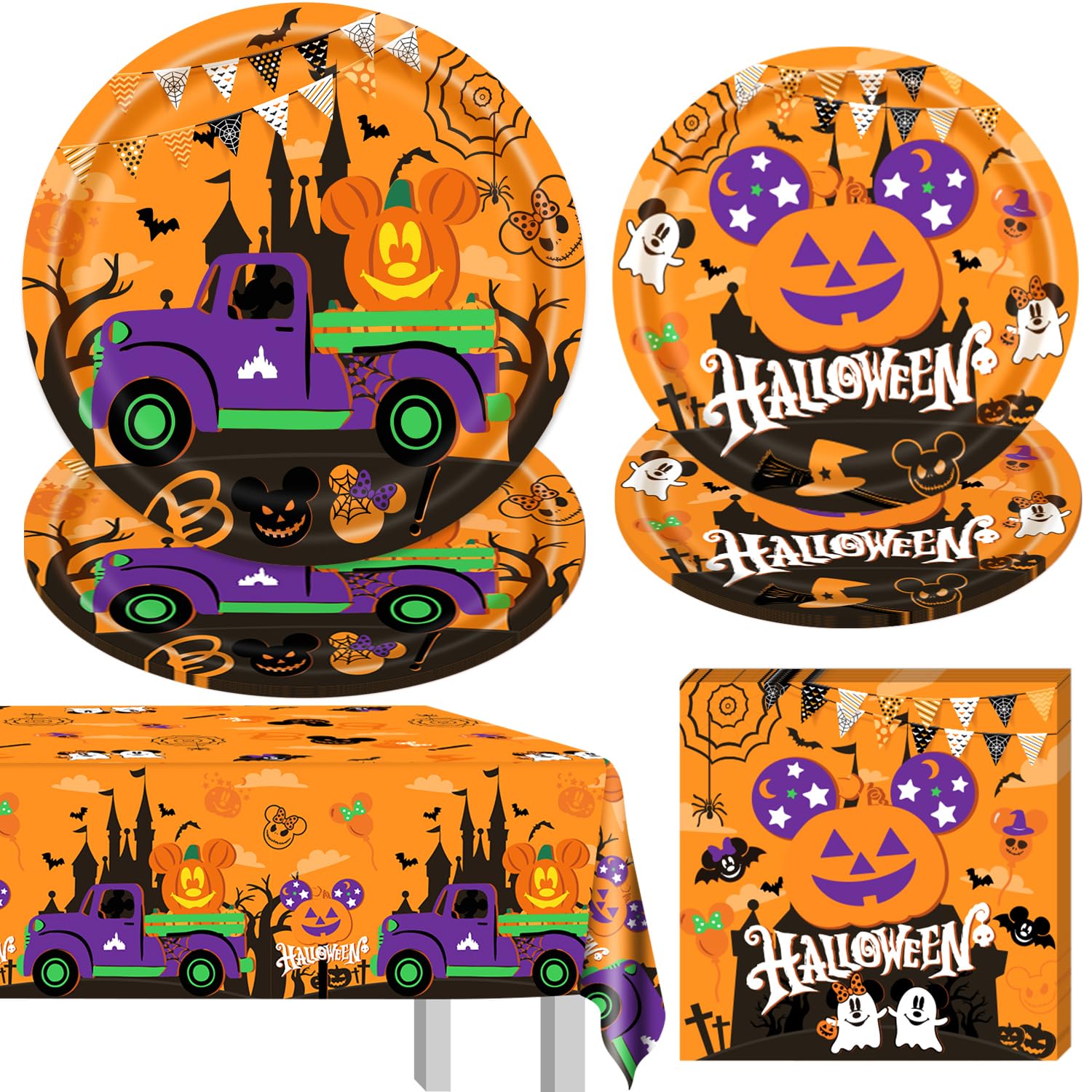 Mouse Halloween Decorations, Halloween Mouse Theme Tableware Set Include 1 Tablecloth, 10 Plates 7", 10 Plates 9" and 10 Napkins Halloween Decorations Dinnerware for Birthday Baby Shower