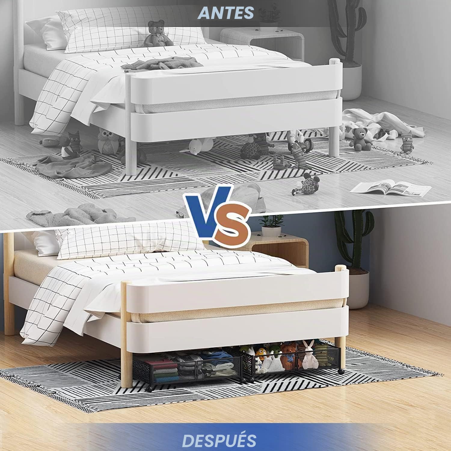 SKERELL Almacenamiento plegable debajo de la cama con ruedas y asa, organizador de metal resistente para ropa, zapatos, mantas, juguetes