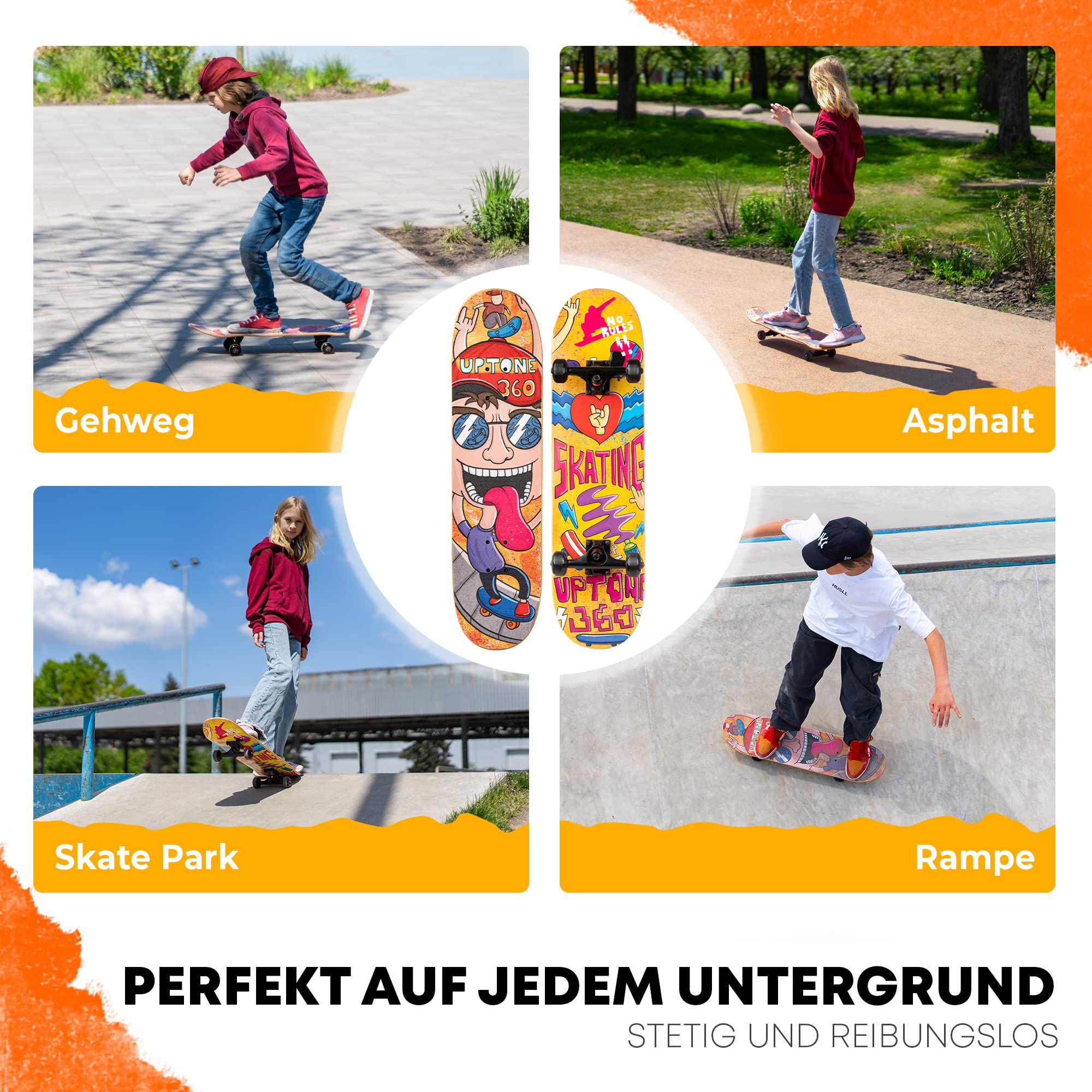 Skateboard,pour enfants à partir de 6 ans,Planche de skate pour demi-pipe et route,Charge maximale : 150 kg,Idéal pour les enfants, les adolescents et les adolescents (Crazy)
