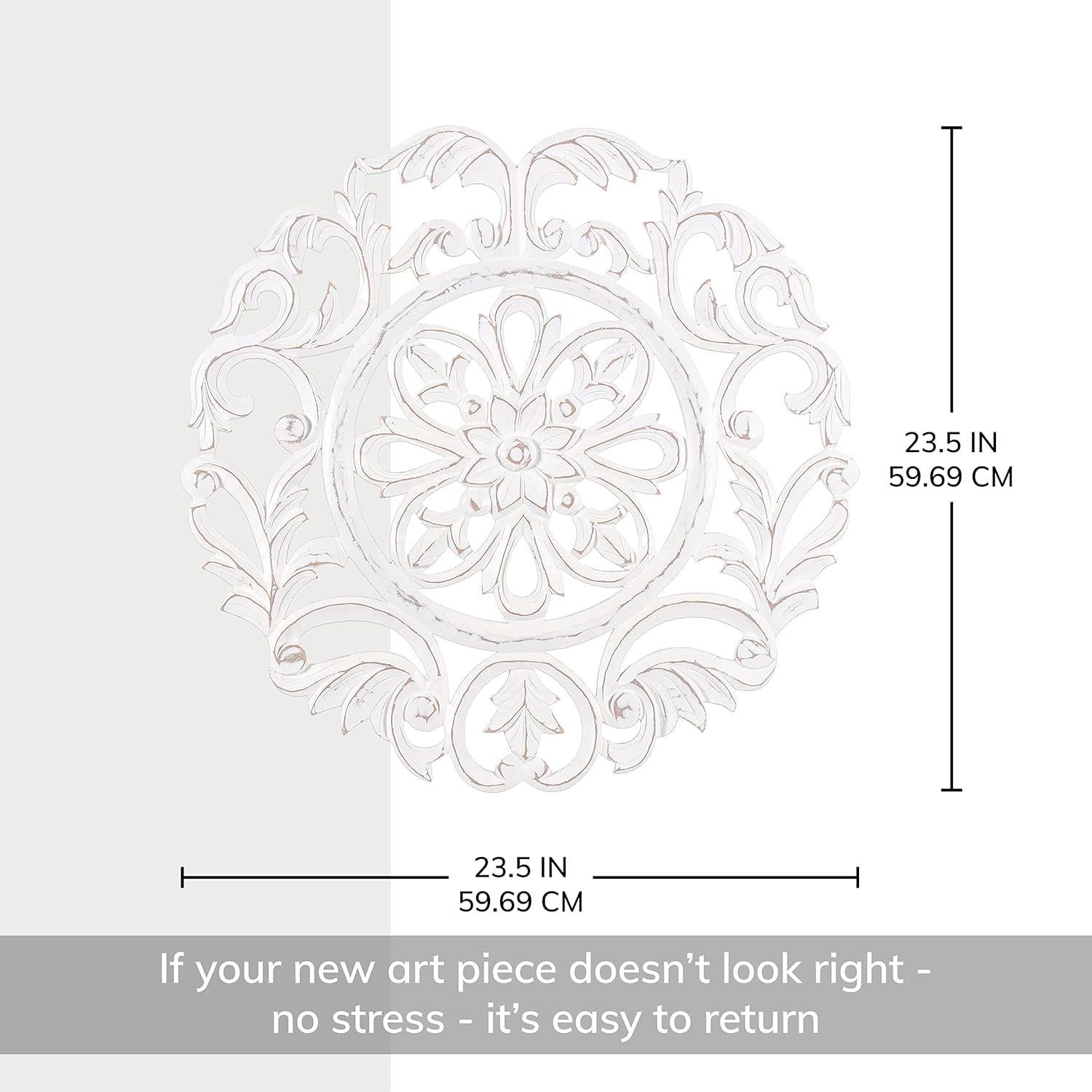MH London Charles Wall Medallion - Large Wood Wall Art, Exclusively Designed, Hand Carved, Contemporary White Design for Living Room, Bedroom and Kitchen
