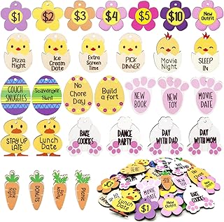 30Pcs Easter Reward Tokens Easter Egg Tokens Easter Egg Fillers Wood Easter Reward Tokens with 30 Different Engraved Sayings 8 Different Colorful Designs for Easter Party Favors