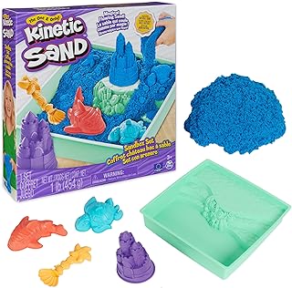 Kinetic Sand - Set Sandbox: con Arenero, 454 g de Arena Mágica Azul y 4 Accesorios - Kit Manualidades Niños - 6067478 - Juguetes Niños 3 Años +