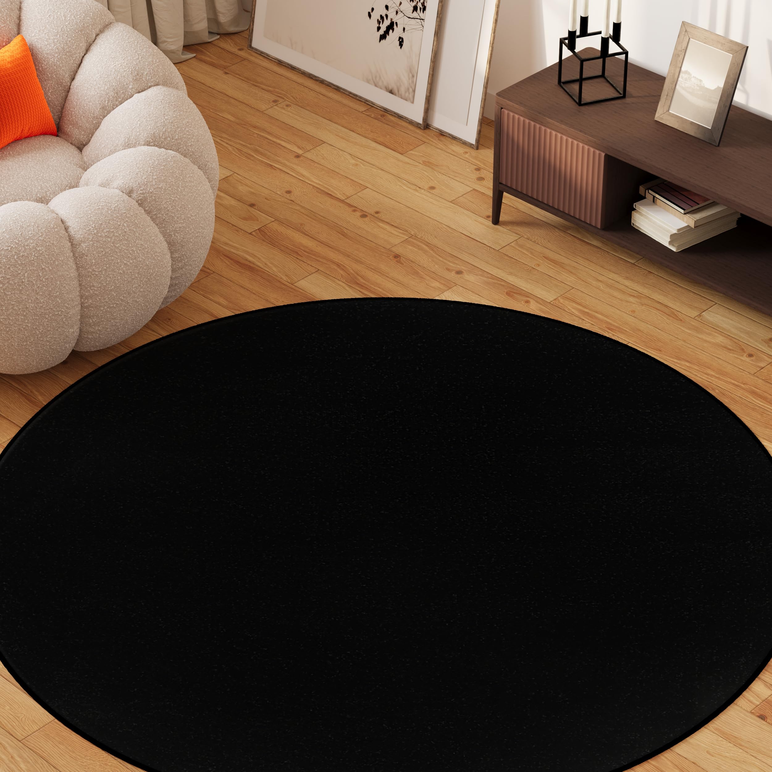 TAPISO Alfombra Mono Redonda De Pelo Corto Interior Diseño Moderno Alfombra Negra De Un Solo Color Salón Dormitorio Adulto Comedor Cocina Resistente Exterior Oeko-Tex 160 x 160 cm