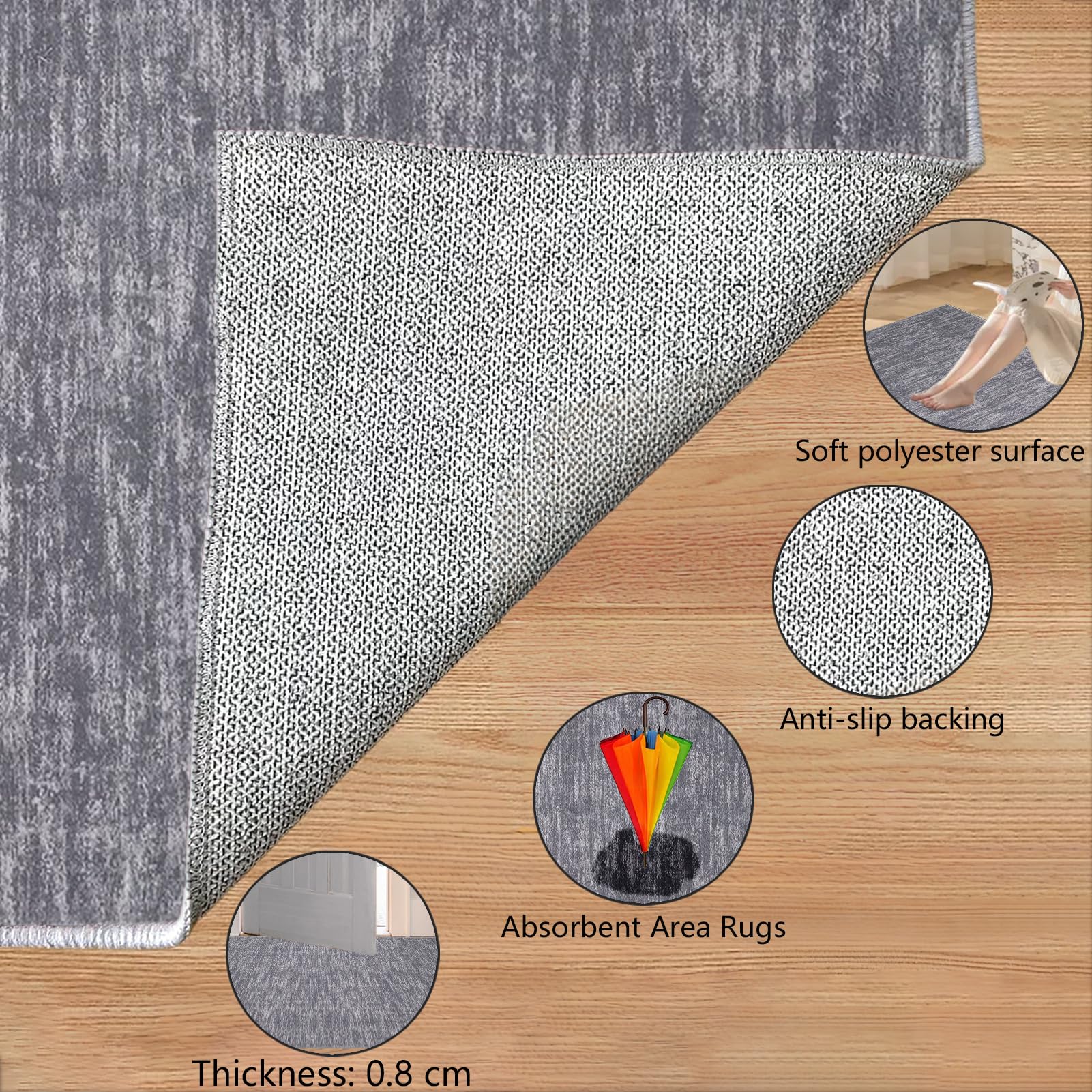 Dywan, bieżnik na korytarz, długi, antypoślizgowy, z krótkim włosiem, nadaje się do prania, chodnik kuchenny, 80 x 380 cm, szary, dywanik do kuchni, dywanik nocny, do korytarza, sypialni, salonu