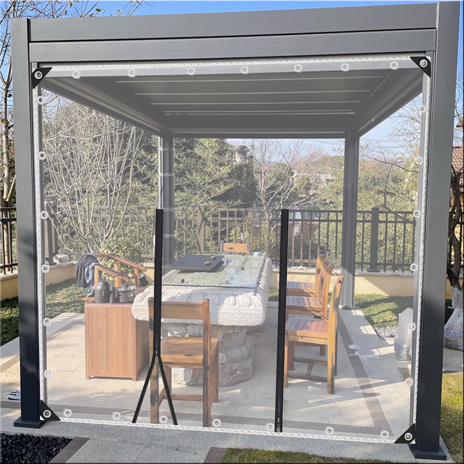 Kgudys Wxh Outdoor Clear Waterproof Tarp With Zips,100% Pvc Soft Glass Tarpaulin,1/1.2/1.5/2/2.5/2.8/3.2/3.7/4.5/5M Thickened Transparent Plastic Tarpaulin,Multi-Purpose Protective Tarp,-3X2.5m/9.8X8.2ft