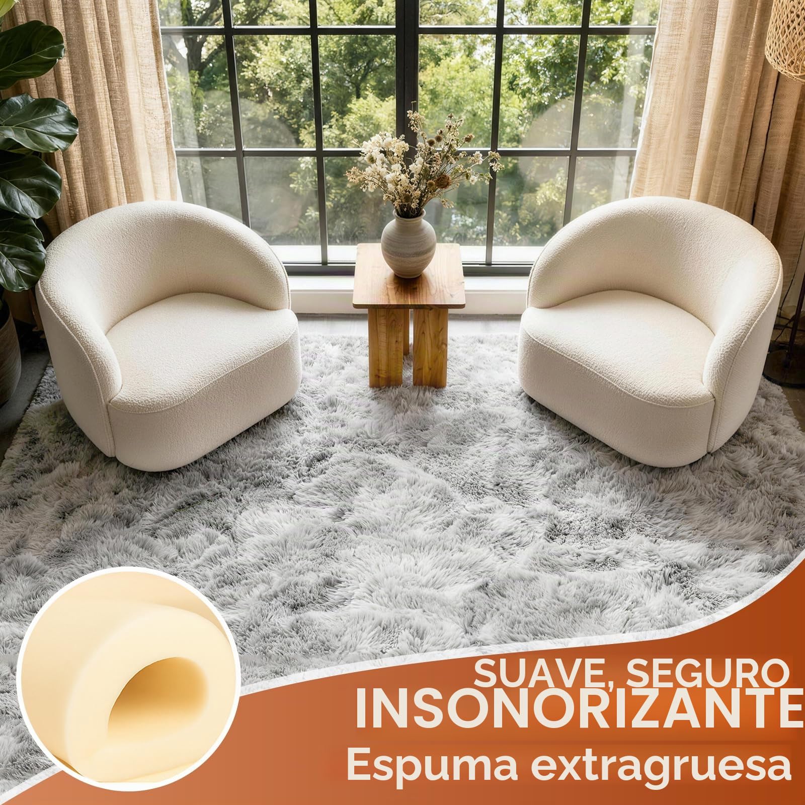 Alfombras Salón Grandes Pelo Largo Alfombra Habitación Dormitorio Lavables Alfombra Antideslizante Muy Suave para salón o Dormitorio, Alfombra esponjosa de Cama(Gris Claro,160 x 230 cm)