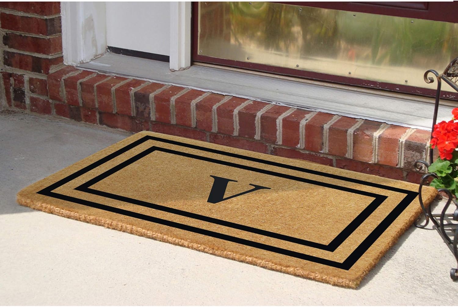 Custom Coco Coir Monogram Welcome Front Door Mat Outdoor Entrance Luxury Porch Décor Outside Mats Non Slip Personalized Doormat (22" x 36", Monogram V)