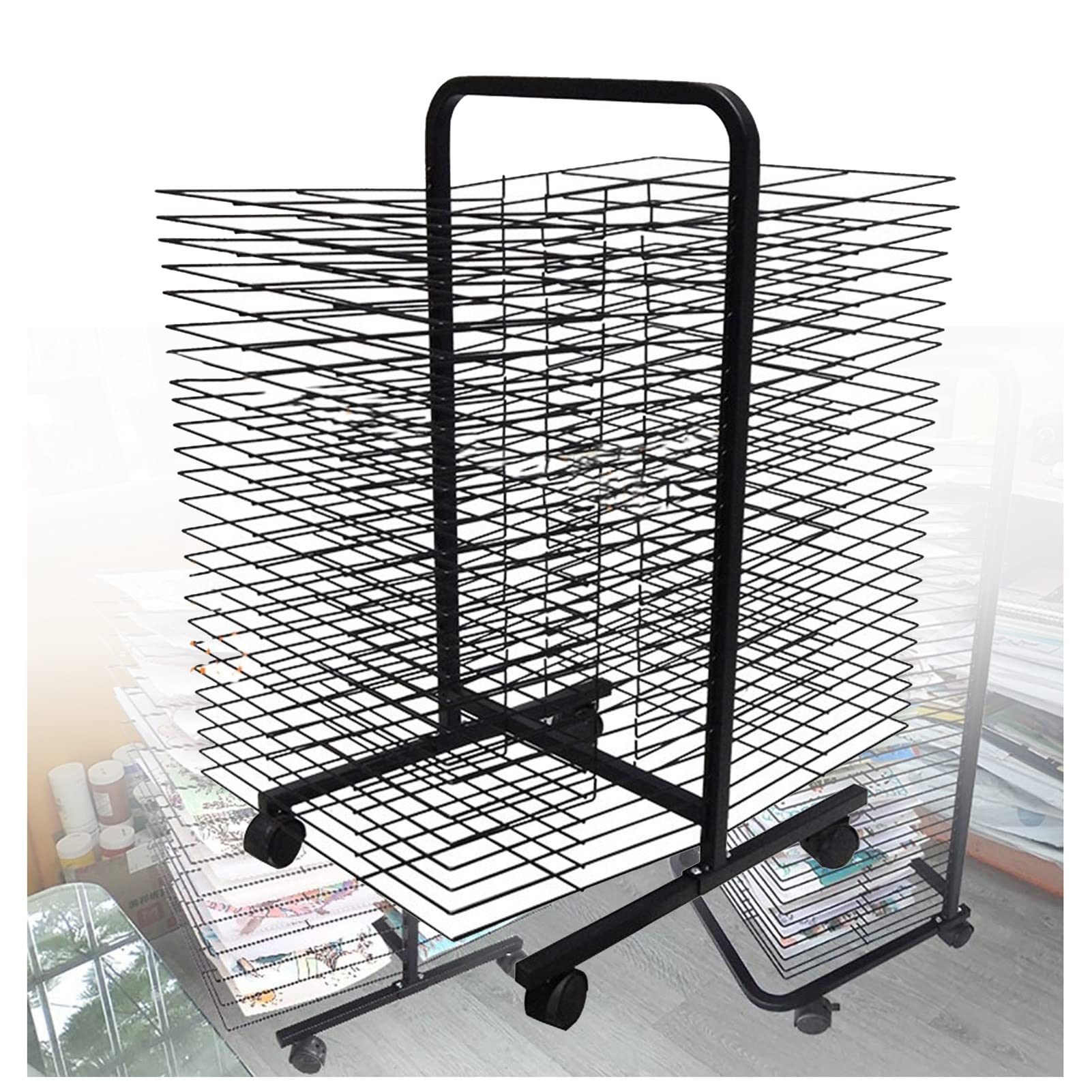 Aioneer Art Drying Racks, 50 Layers Protect Artworks When Drying, Space- saving Shelves, Artist Canvas Panels,Double- sided Engineering Drawing Display Stand
