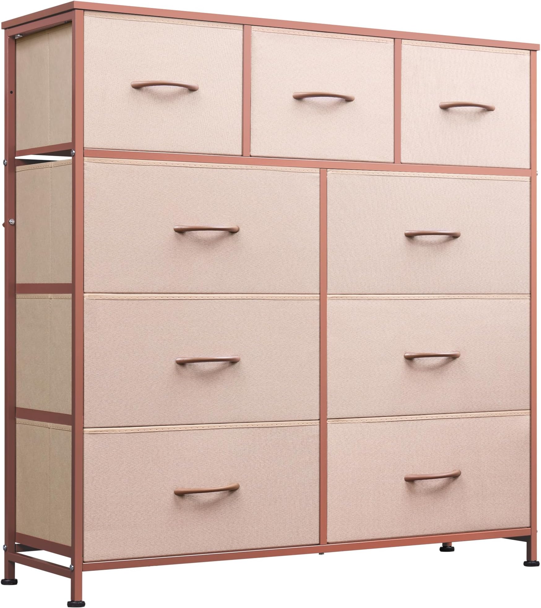 WLIVE 9-Drawer Dresser, Fabric Storage Tower for Bedroom, Hallway, Entryway, Closet, Tall Chest Organizer Unit with Fabric Bins, Steel Frame, Wood Top, Easy Pull Handle, Pink