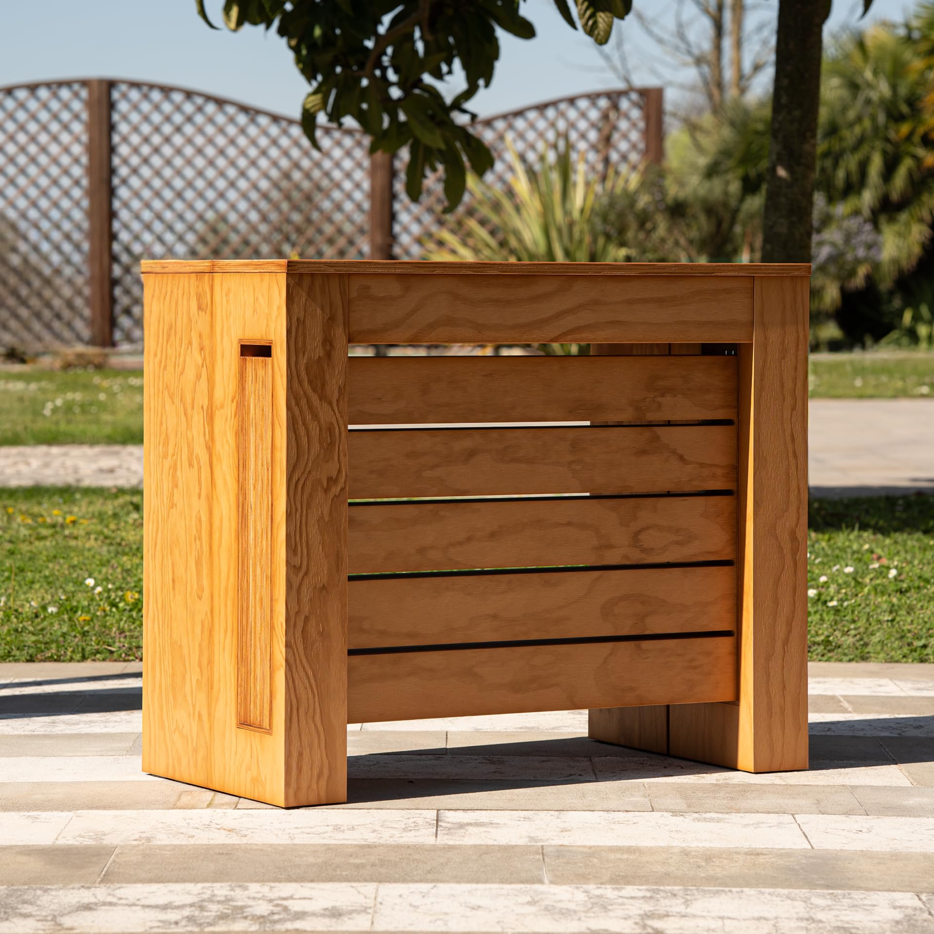 Mobili Fiver, Rozkładana konsola ogrodowa Easy z pojemnikiem na wkładki, 45(305) x90 cm, kolor Teak, do 12 miejsc, Konsola do ogrodu, werandy, tarasu, Made in Italy