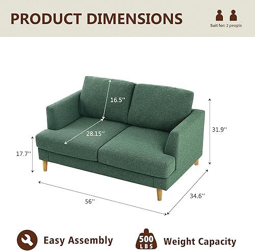 Miniatura 2 de Loveseat Sofa with Deep Seats, 56" Couches for Spaces Love Seat with 2-Seat Upholstered Cushion, Mid Century Modern Sofa Couches for Apartment,
