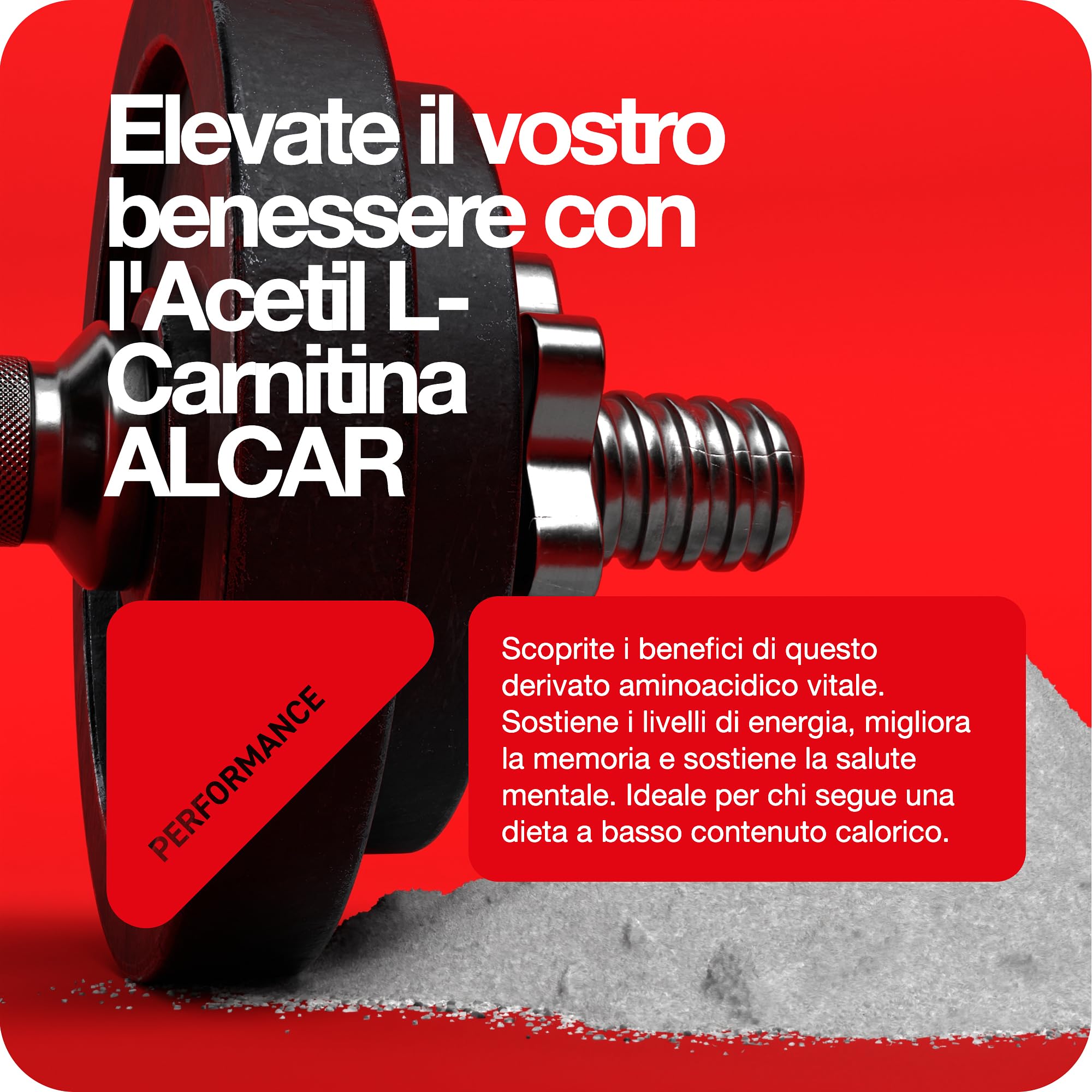 Acetil L Carnitina ALCAR in polvere - Migliora il livello di energia e favorisce le prestazioni negli esercizi.