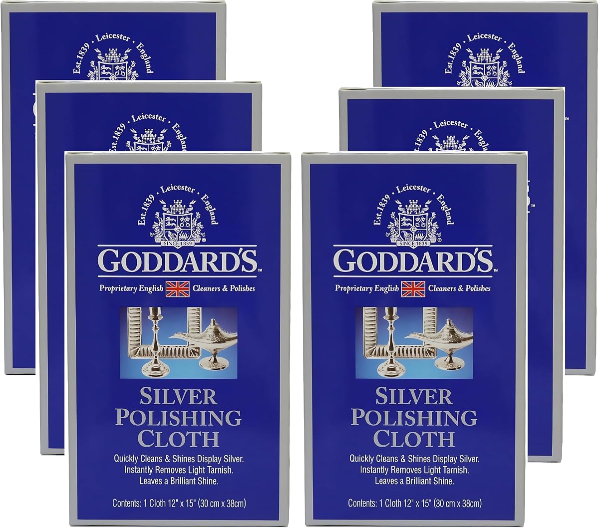 Goddard's Cotton Silver Polishing Cloth for Cleaning Silver Jewelry, Gold, Dinnerware, Silverware, Antiques, Helps Shine, Protect & Clean, Case Pack of 6