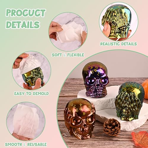 Miniatura 6 de Sakolla Moldes de silicona para jabón  Hear-no, Speak-no, See-no 3 moldes de calavera, moldes de silicona grandes para jabón casero de Halloween