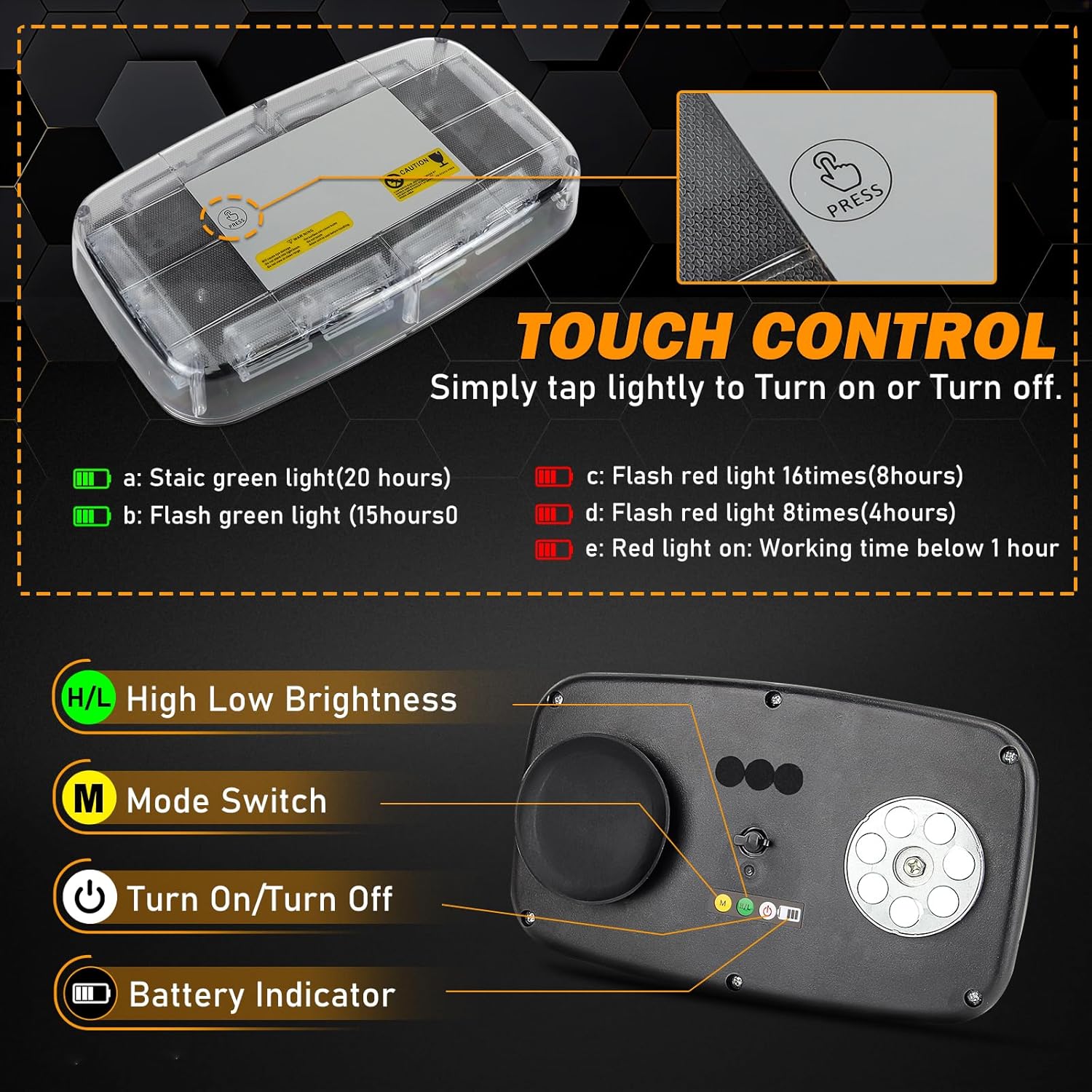 Wireless Led Strobe Lights Remote Control Rechargeable Battery, 17 Flashing Mode, 2 Brightness Mode, 48-Led, Beacon Roof Top Flash Emergency Flashing Warning Light for Vehicles Trucks, 1PC Pack, Amber