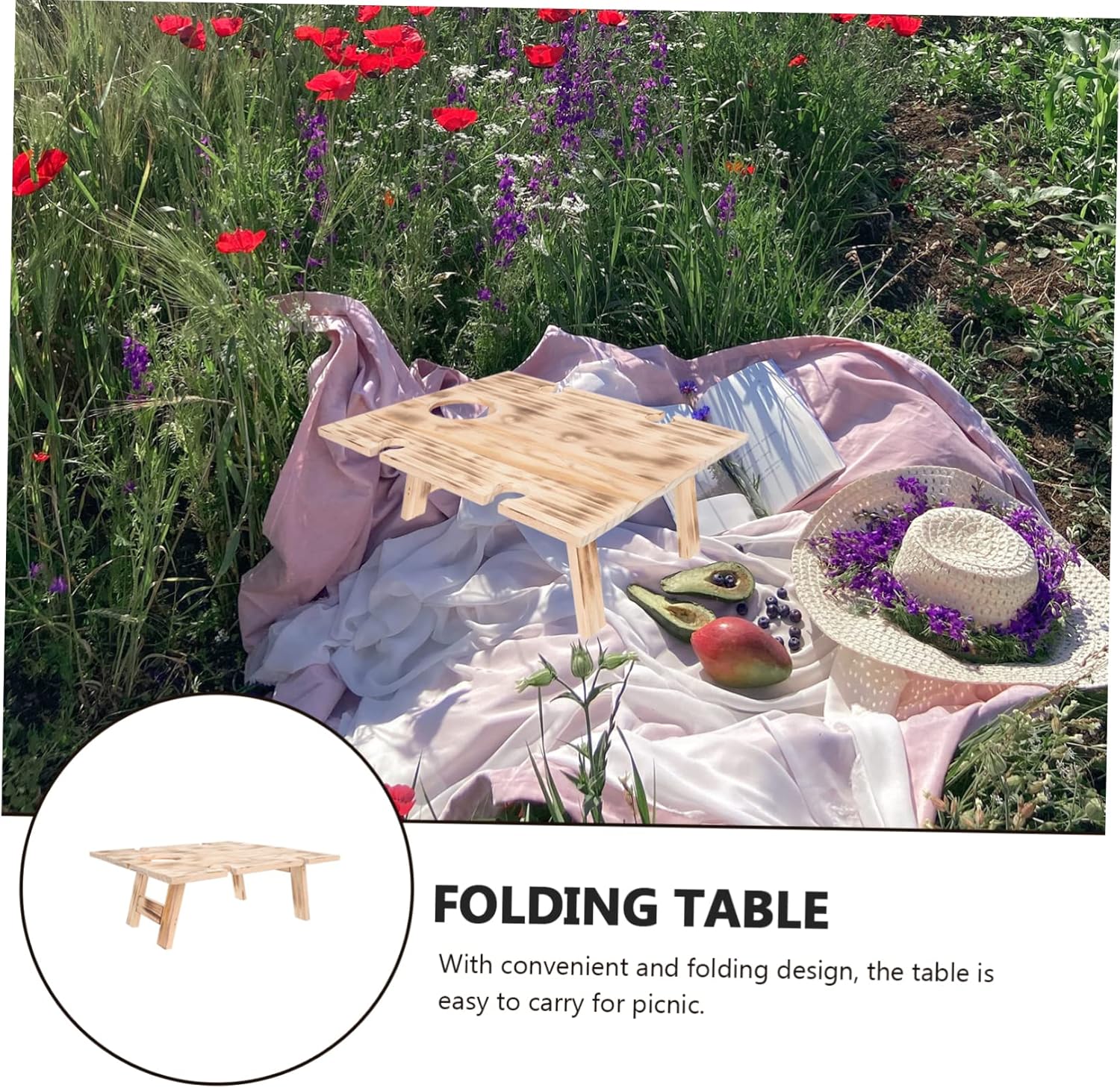 SUPVOX Wooden Camping Table Storage Compact Folding Picnic Table for Outdoor Activities Garden and Indoor Use