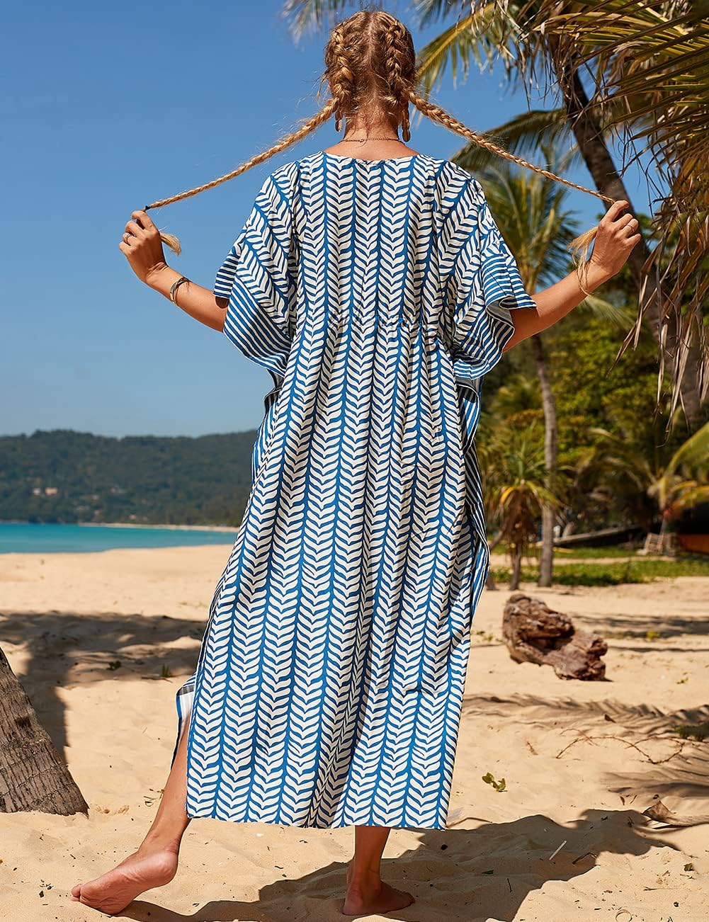 Bsubseach Kaftan Dresses for Women Plus Size Swimsuit Cover Up Long Caftan Dress with Waist Drawstring - Image 5