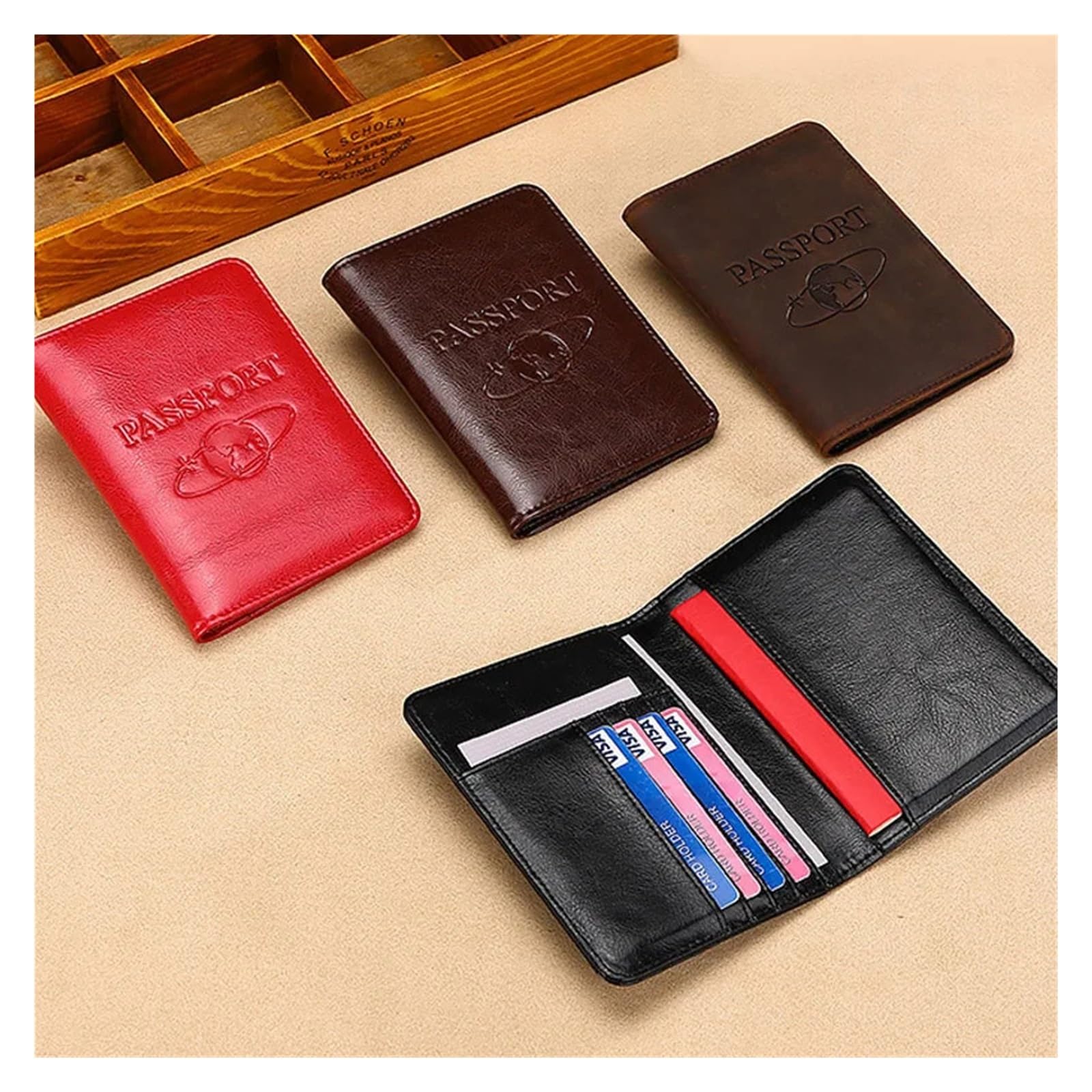 Porta passaporto in pelle 1 pezzo: portafoglio da viaggio e biglietti, custodia for documenti(Brown)