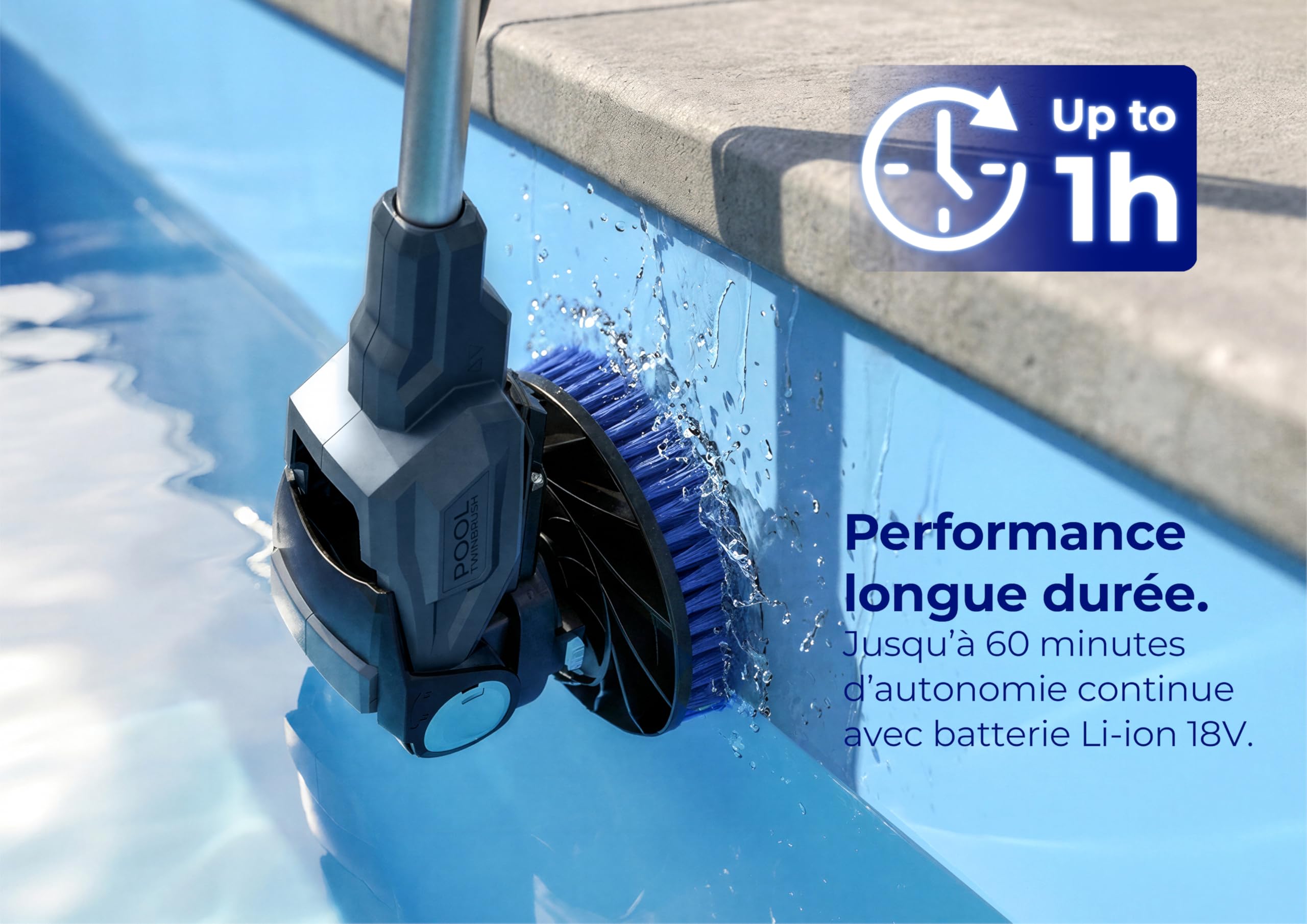 Gre Twin Brush Nettoyeur de Fond Batterie, 2 Brosses pour Fond et Terrasse