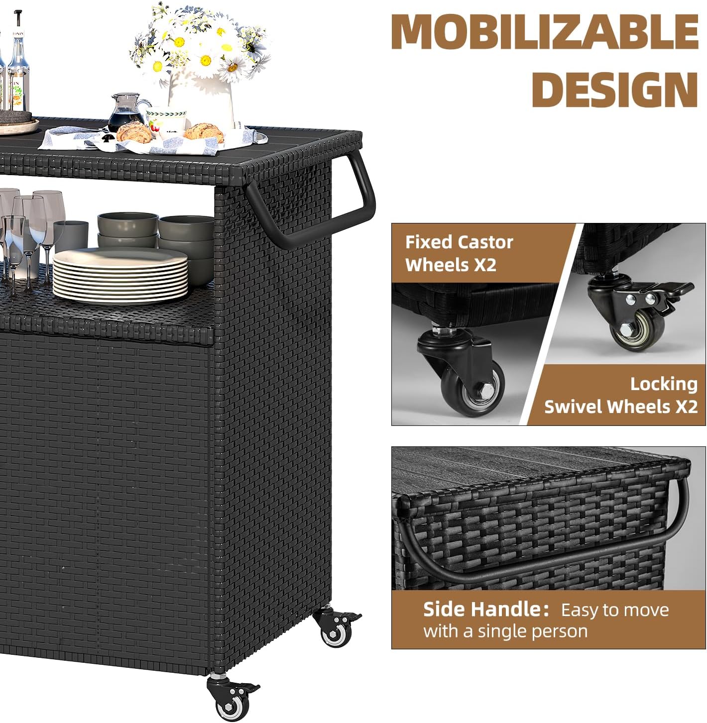 U-MAX Outdoor Grill Table with Storage Kitchen Island Prep Table with Wheels, Storage Cabinets Outdoor, BBQ Serving, Cart Cooking Grilling Station for Patio, Outside, Backyard, Bar