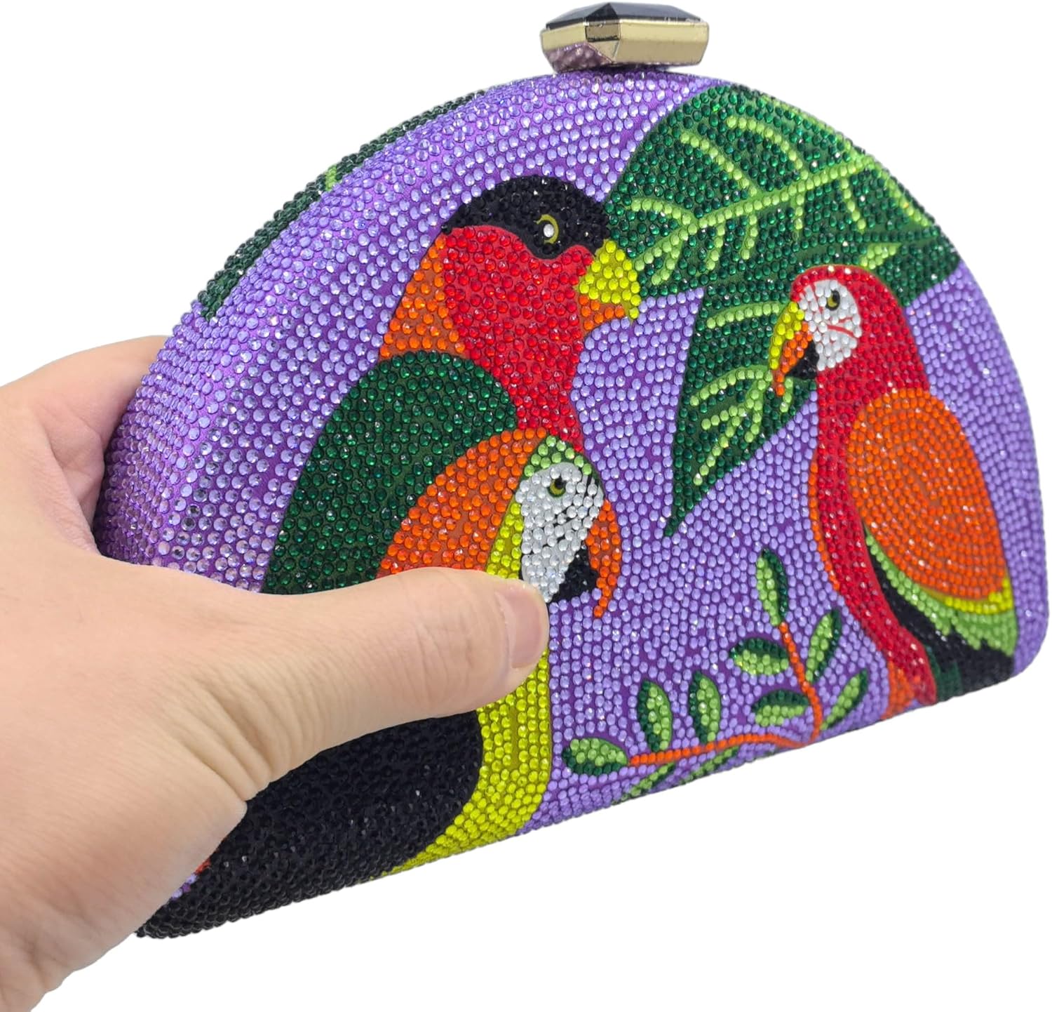 Boutique De FGG Parrot Women Lilac Crystal Evening Handbags Cocktail Prom Dinner Rhinestone Clutch Purse - Image 8