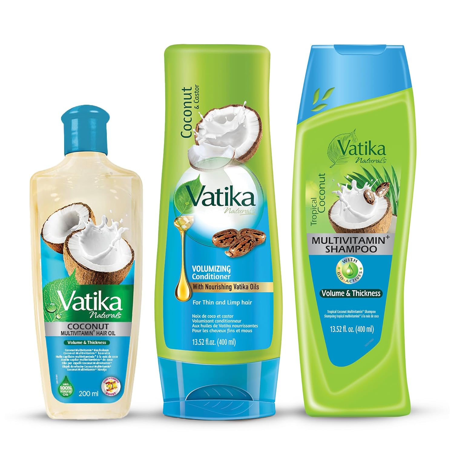 Vatika Naturals Coconut Shampoo, Oil & Conditioner Combo | Deeply Nourishing Trio with Coconut, Henna & Castor Oil | Repairs Damage, Hydrates & Restores Shine for Smooth, Frizz-Free Hair