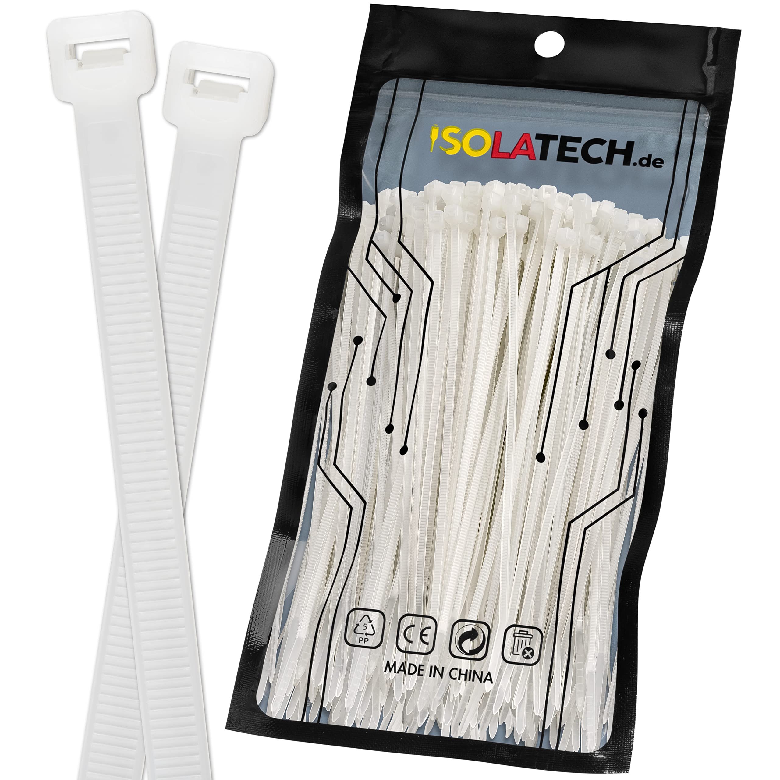 ISOLATECH Kabelbinder Weiß UV Beständig 1000 Stück 370mm x 4,8mm groß klein lang breit dünn extra stark reißfest verschließbar Industriequalität Nylon Set Auswahl