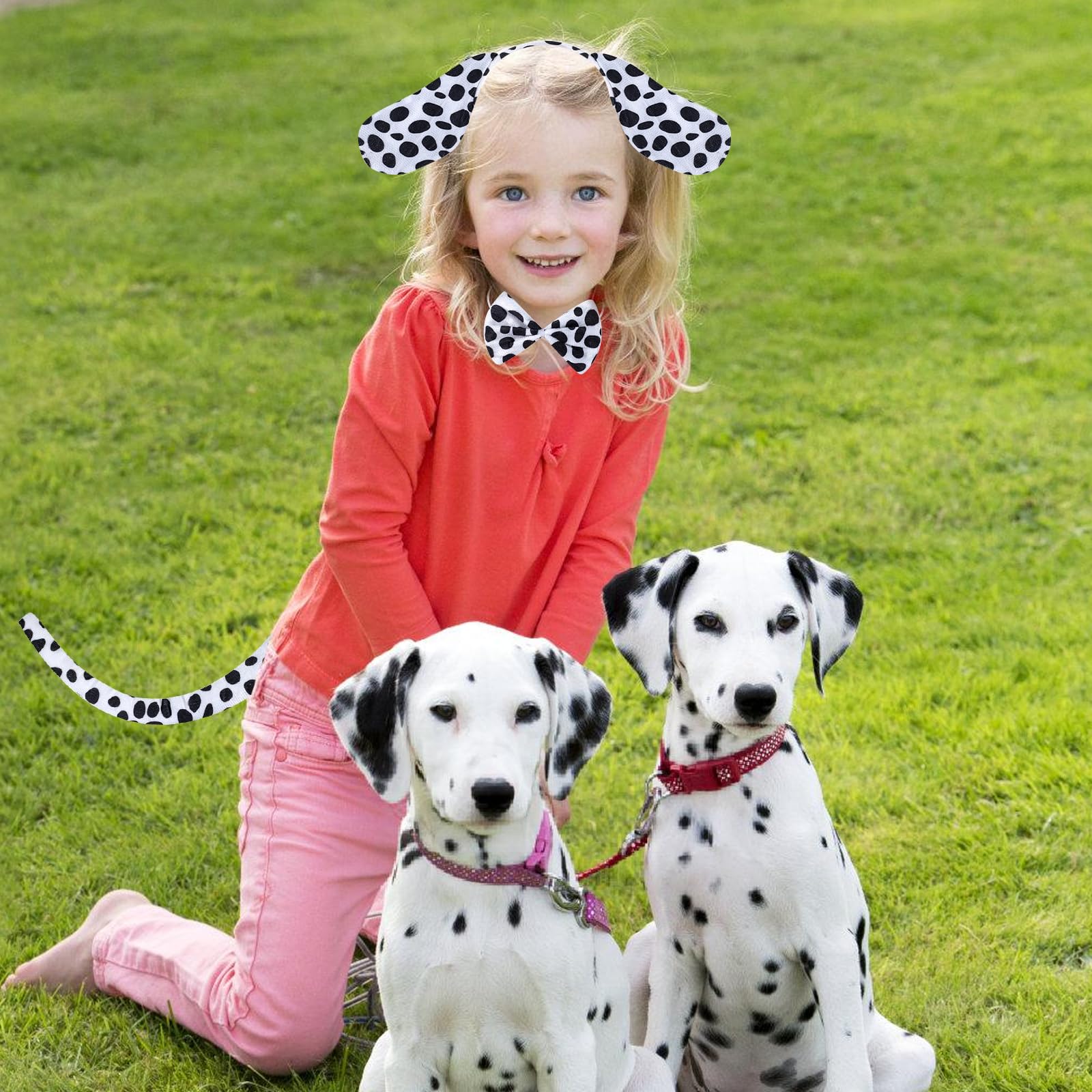 Gibocot 2 Sets Halloween Dalmatian Costume for Kids Adults Includes Spotted Dog Ears Headband Tutu Skirt Tail Bowtie Stickers Trick or treat Outfit for Cospaly Costume Accessories - Image 3