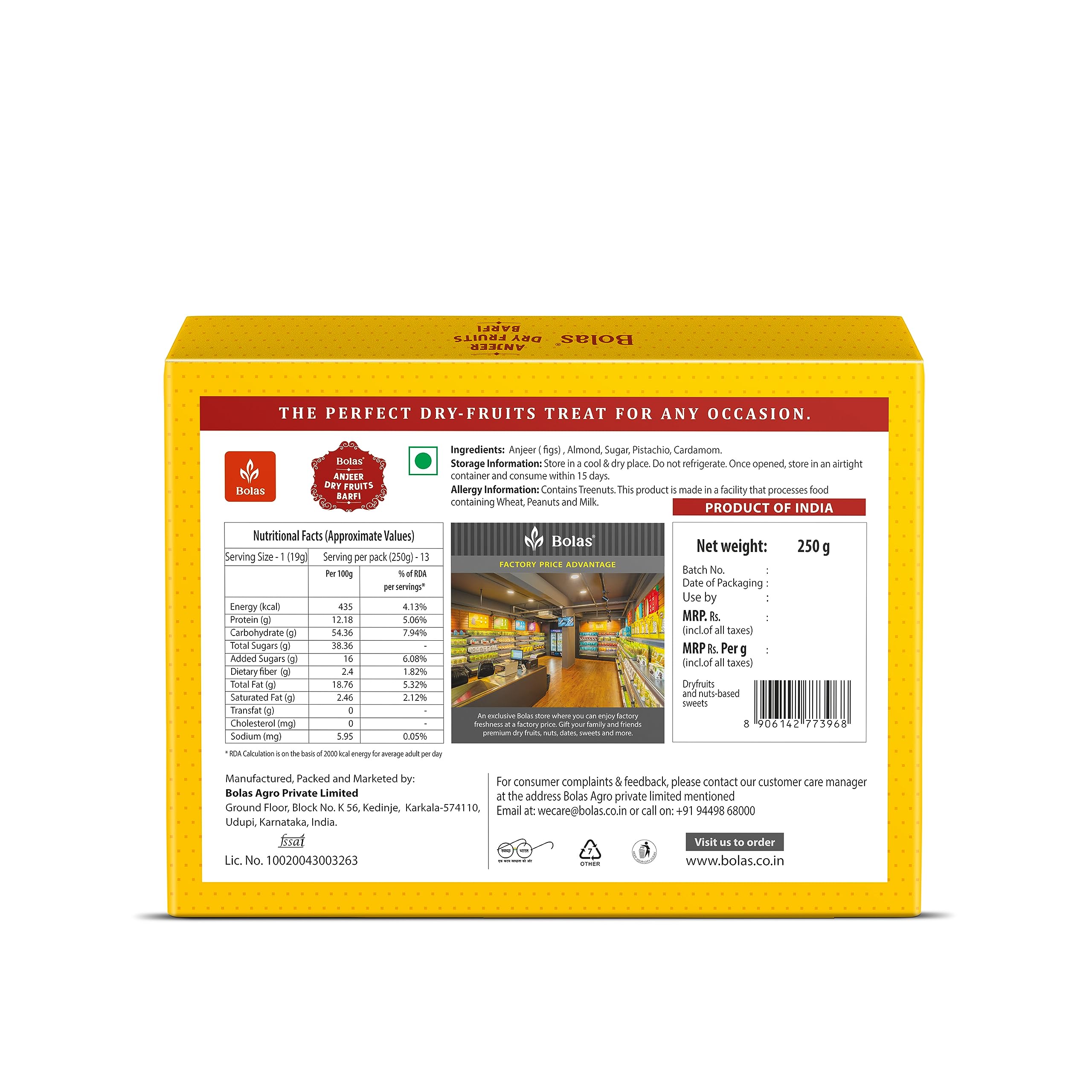 Bolas Anjeer Dry fruits Burfi 250g 3