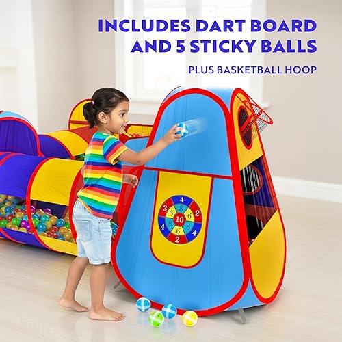 Miniatura 4 de Playz - Juego de 5 piezas de gimnasio para niños con tienda de campaña, túneles y baloncesto para niños, niñas, bebés y niños pequeños con funda