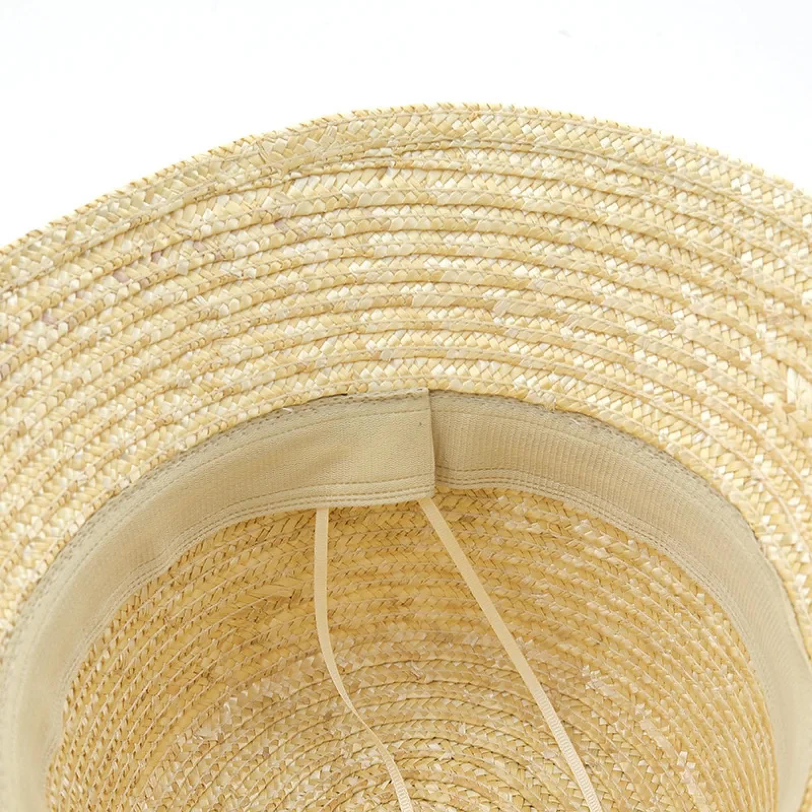 Sonnenhut Strohhut Hut Handgemachte Hüte Für Frauen Damen Sonnenhut Große Perlen Kette Beige Strohhut Adjuatble Strand Mütze Breite Krempe 56-59Cm 04