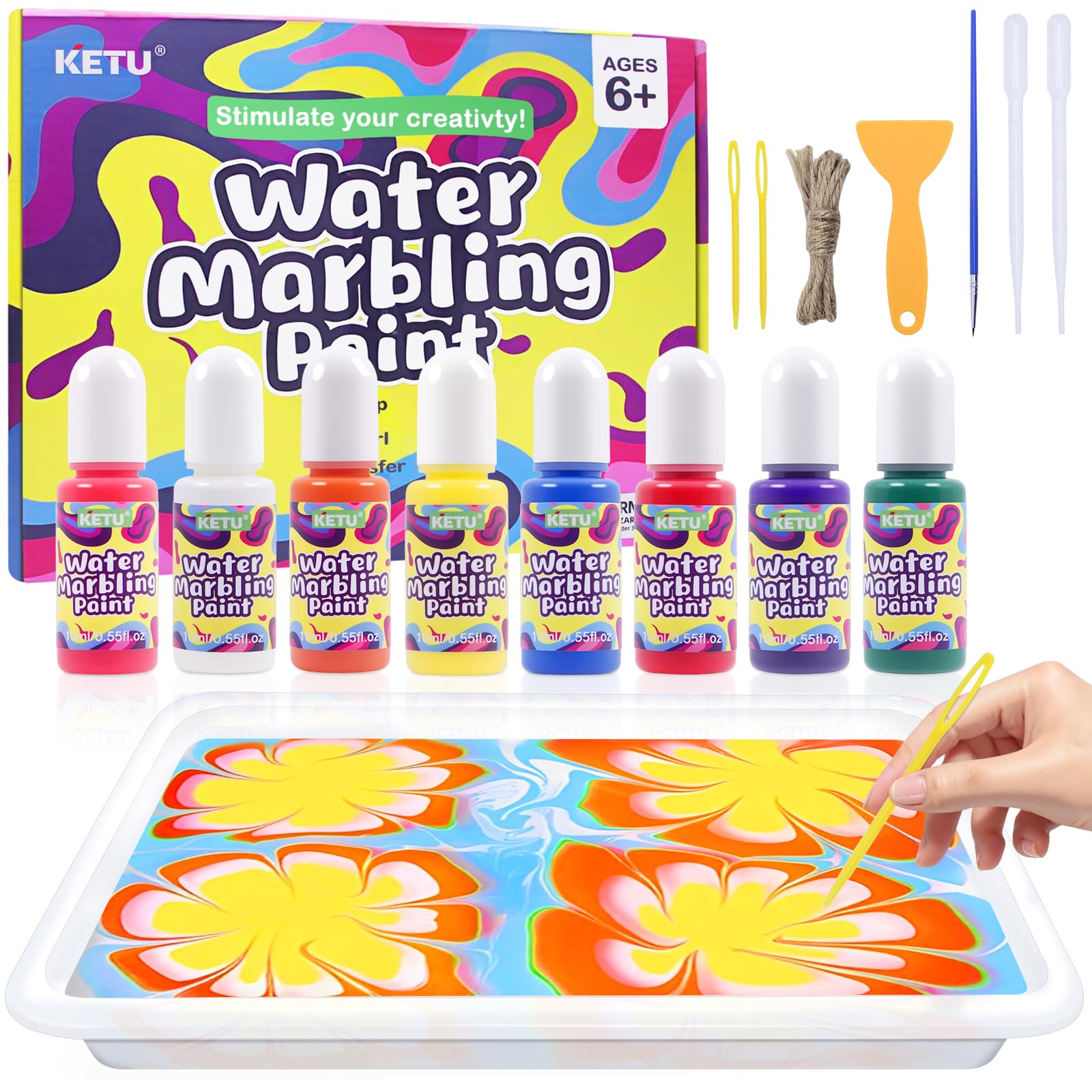 EOPUOZS – Set Di Colori Per Marmorizzazione Ad Acqua Per Bambini 6+ Anni – Kit Fai Da Te Con 8 Colori
