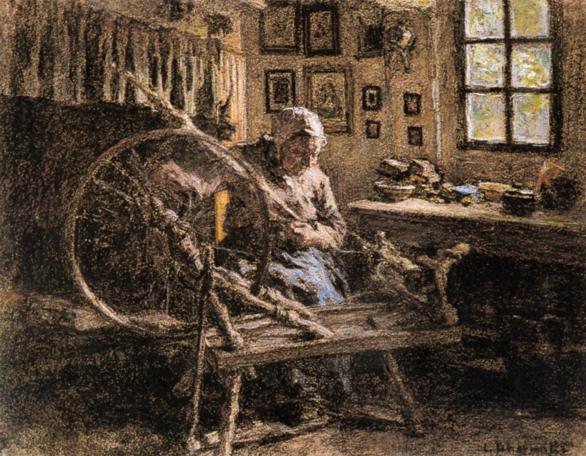 ARTXLXXBN Famous Art Print Poster Vintage Wall Art the Spinning Wheel by Leon-augustin L'hermitte Canvas Art Poster for Home Decor 60x90cm