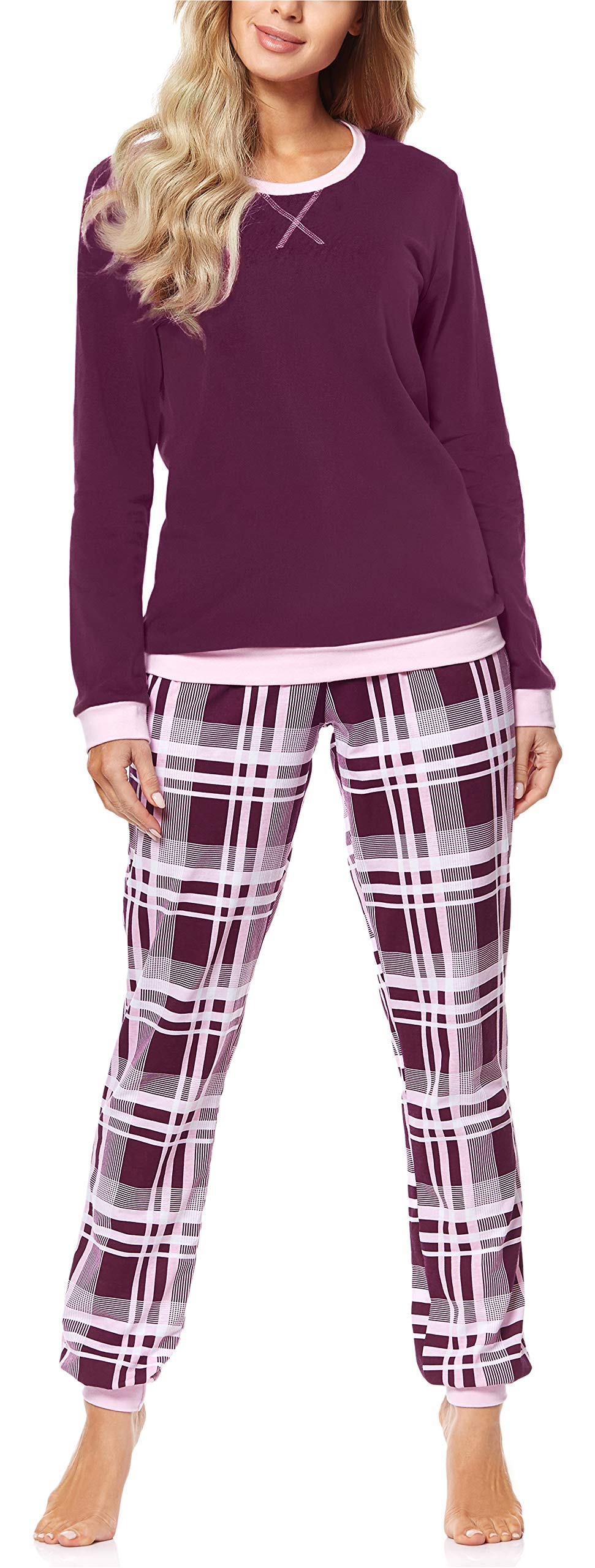 Merry Style Women's Pyjamas MS10-168(Wine/Checked, M)