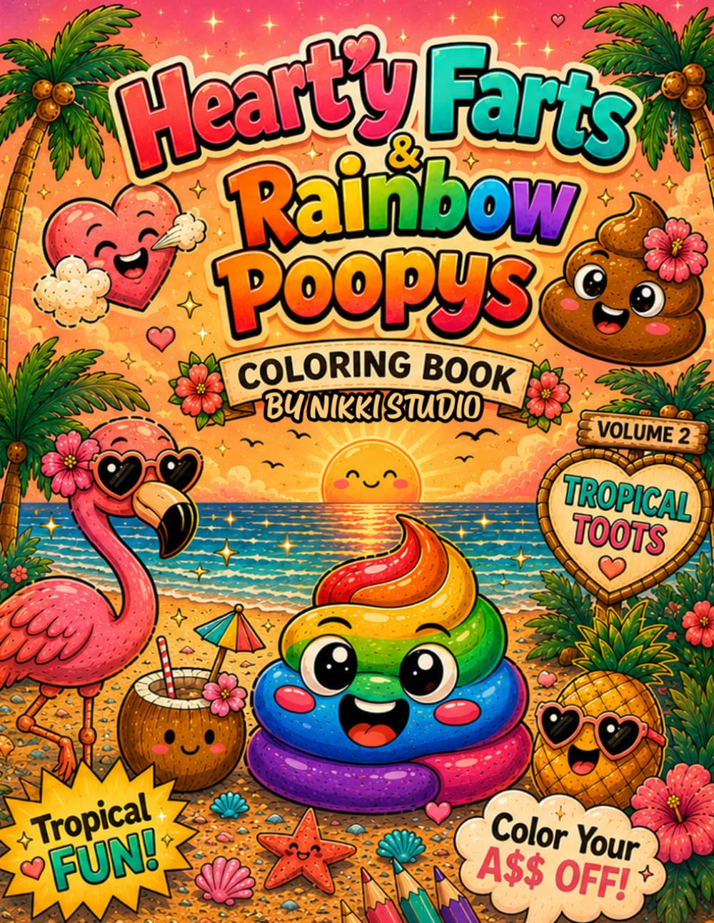 Heart'y Farts and Rainbow Poopys Volume 2: Tropical Toots: A Hilarious Adult Coloring Book of Silly Poops, Beachy Butt Laughs, Rainbow Gas Gags, and ... for Stress Relief and Laugh-Out-Loud Fun