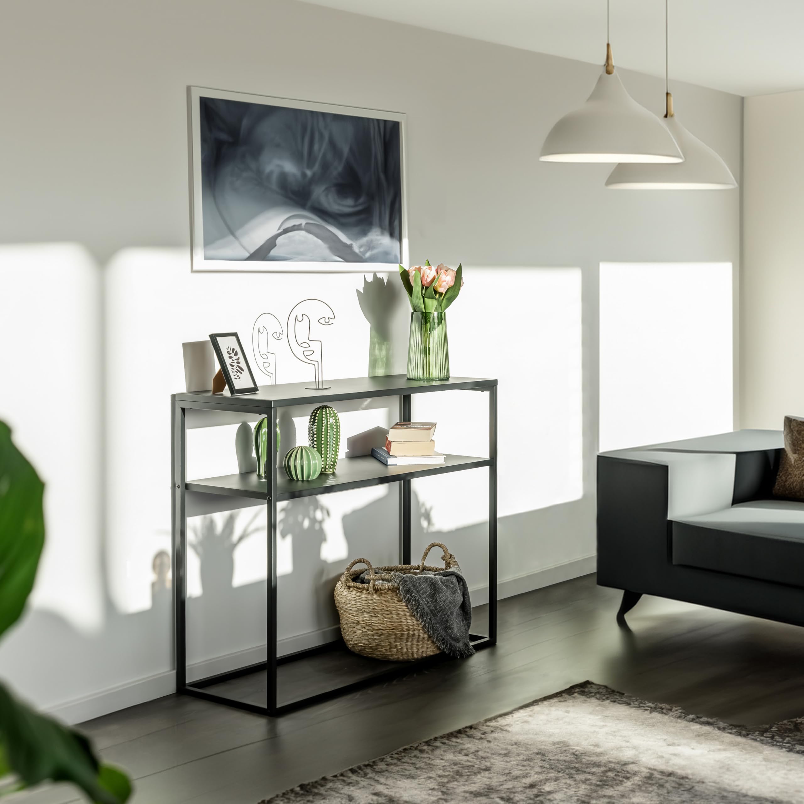 bremermann Table Console avec étagère, étagère sur Pied, Tabouret à Fleurs en métal (Noir)