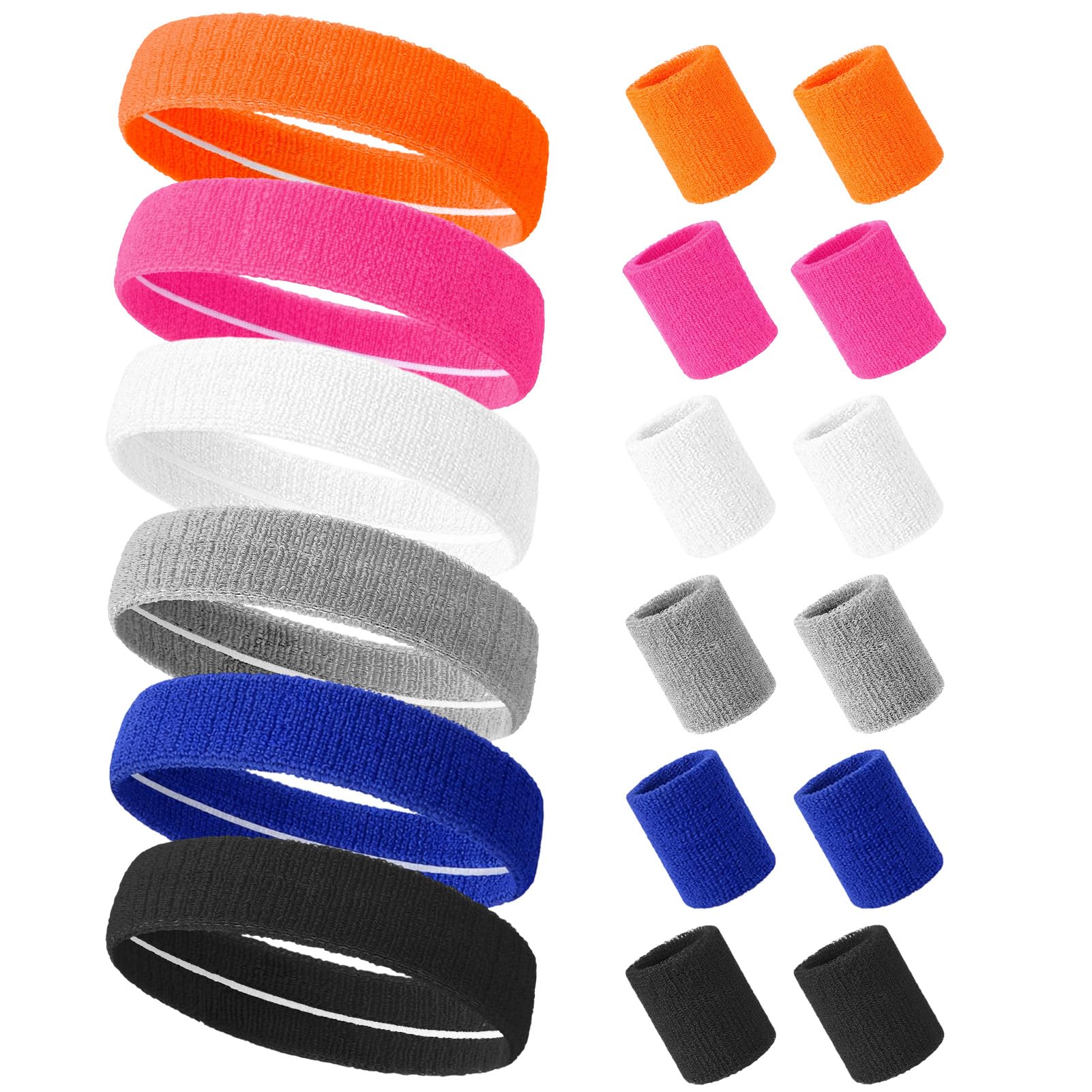 Zuimei 18PCS Sports Headband Wristbands, Sweat Bands Absorbent for Gym Sports Football Soccer, 80s Headband and Wrist Sweatbands for Girls Ladies Boys, Color 2 — image 1
