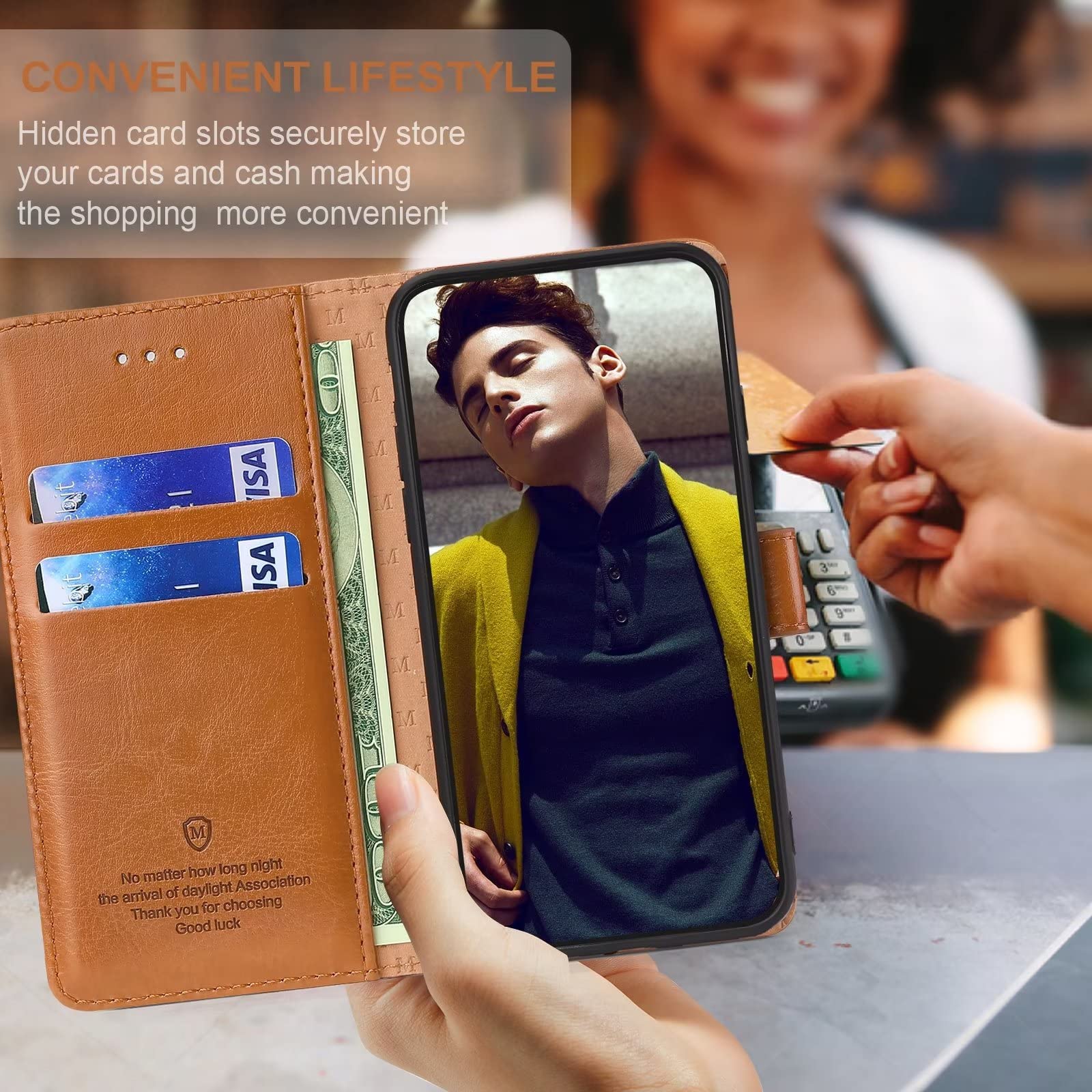 FMPCUON Funda para Xiaomi 12T/Xiaomi 12T Pro,Funda Libro Xiaomi 12T/Xiaomi 12T Pro Funda con Tapa,Cuero Carcasa Magnético Funda Cartera Móvil para Xiaomi 12T/Xiaomi 12T Pro, Marrón — view 5