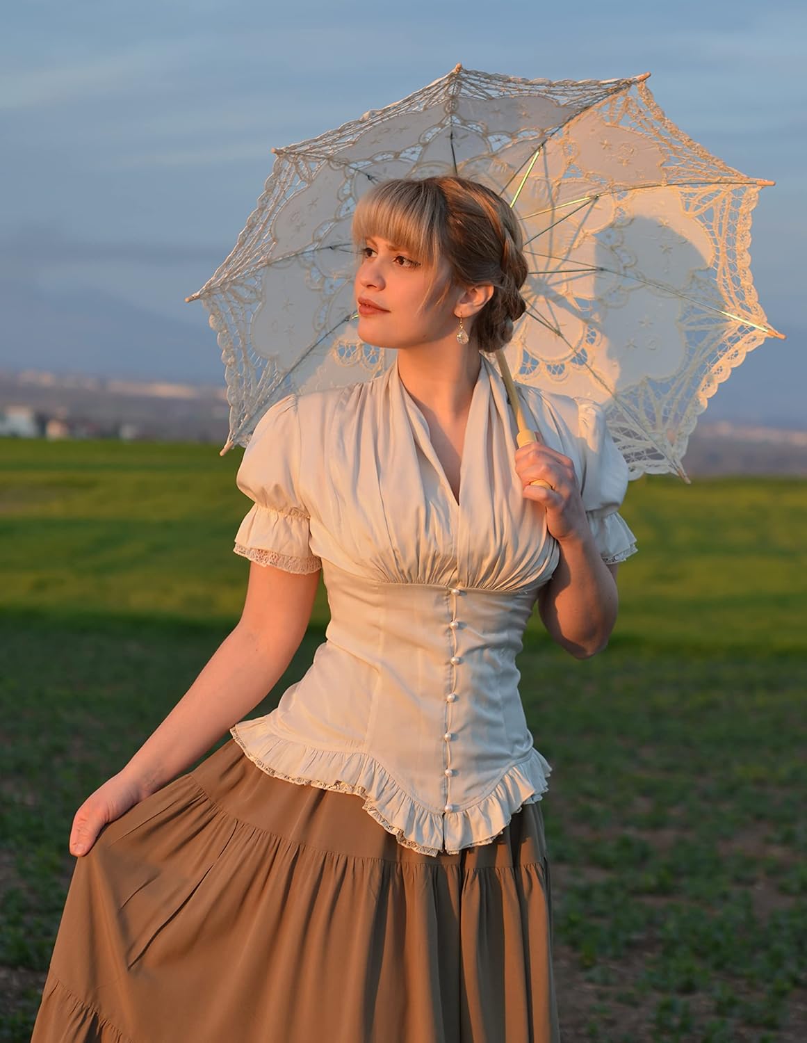 Scarlet Darkness Womens Work Tops Elegant Renaissance Pirate Shirt Short Sleeve Victorian Peasant Blouses - Image 3