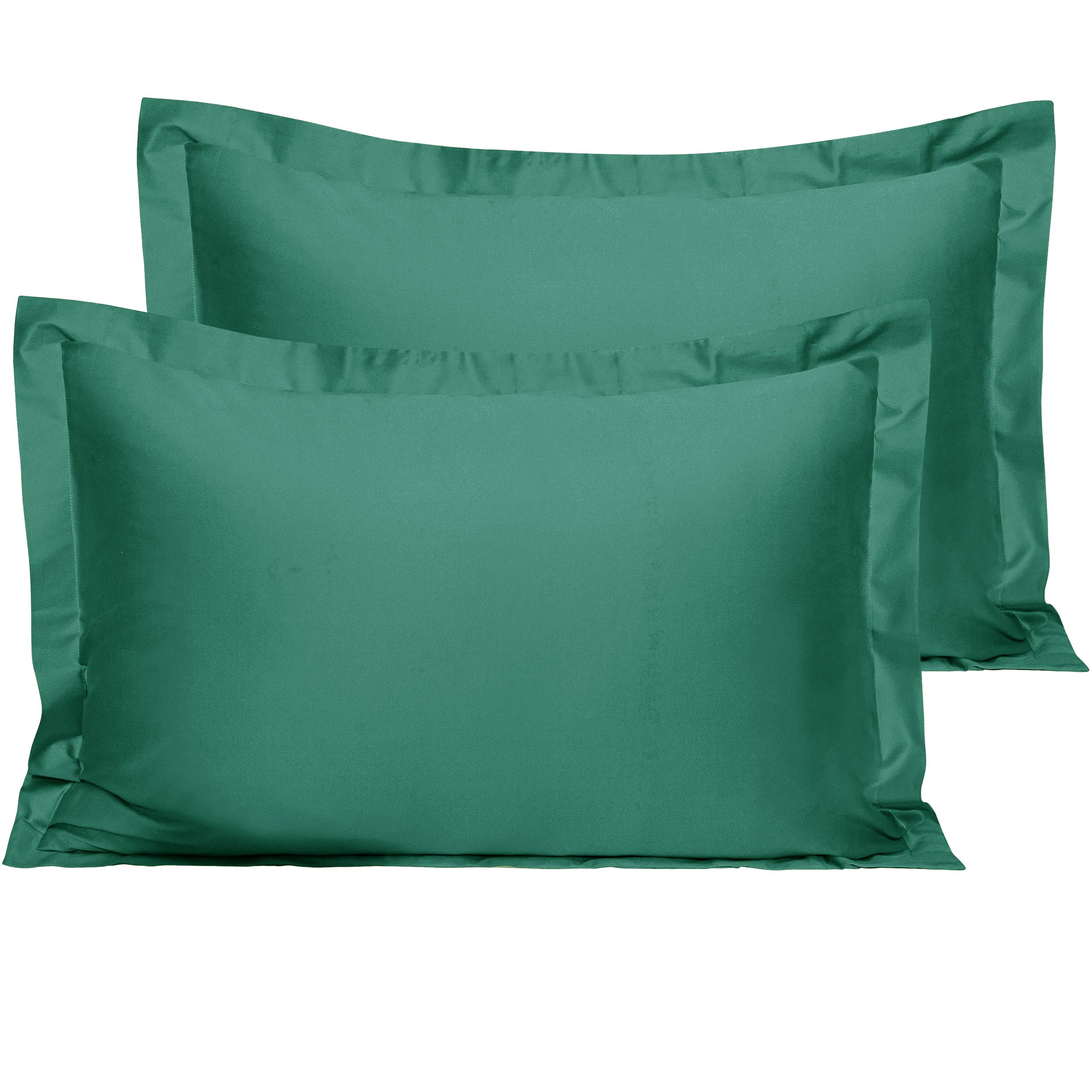 NTBAY Cotton Queen Pillow Shams - 500 Thread Count Egyptian Cotton 20x30 Sham Covers, 2 Pack Super Soft and Breathable 20x30 Inches Oxford Pillowcases, Dark Green