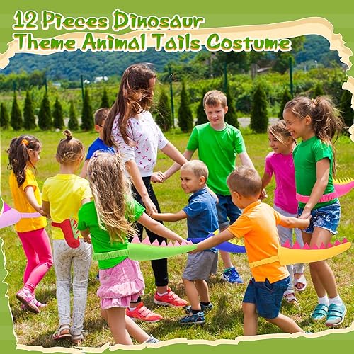 Vista 6 de Libima 12 Pcs Dinosaur Costume Dinosaur Tail Set Dragon Theme Animal Tails for Girls Boys Adults Dress up Party Favors