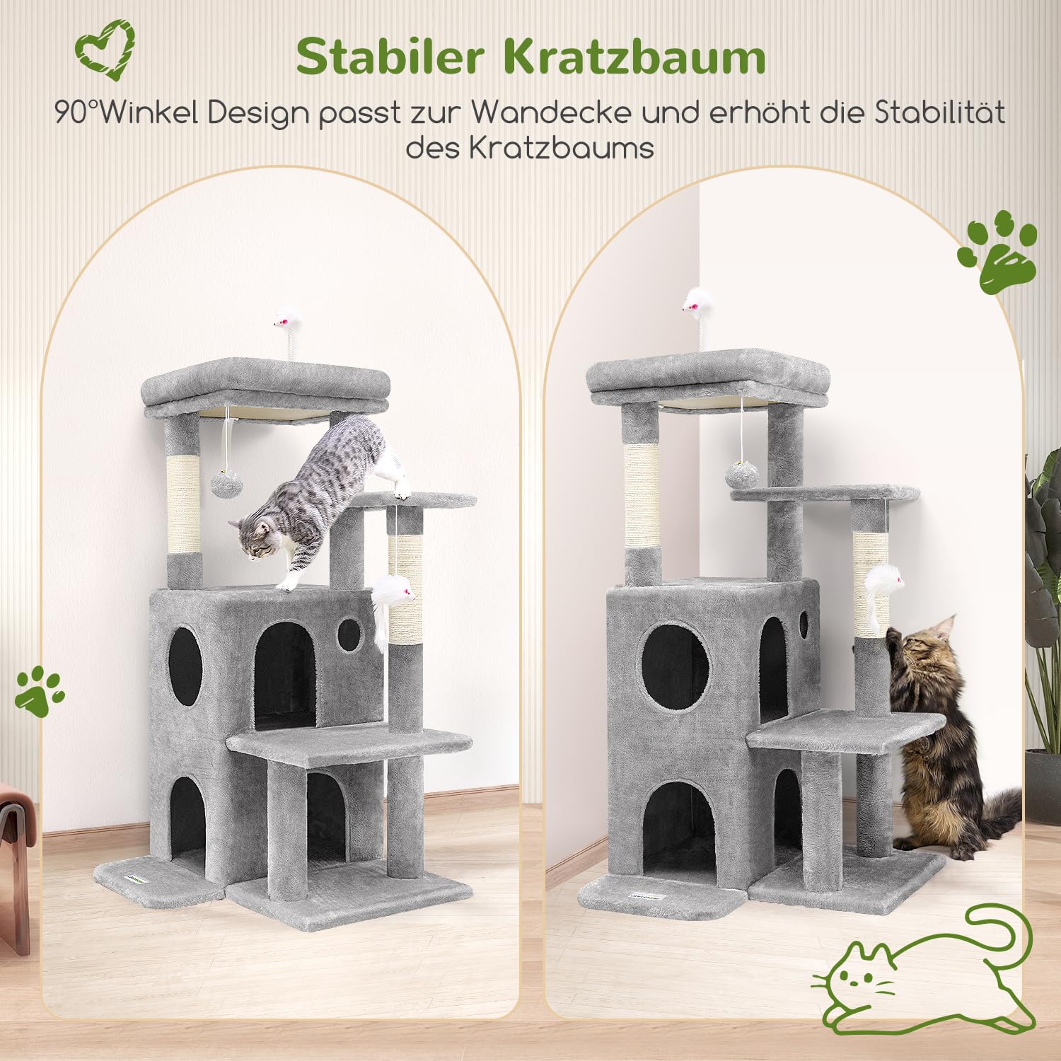 Tectake® - Krabpaal Mogli - Met 2 Kattenhuizen - Beige