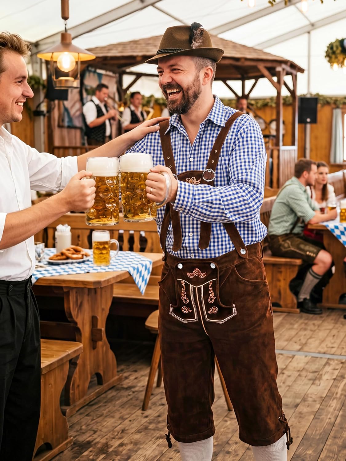 4 pcs Men's Oktoberfest Outfits German Bavarian Lederhosen Men Costume