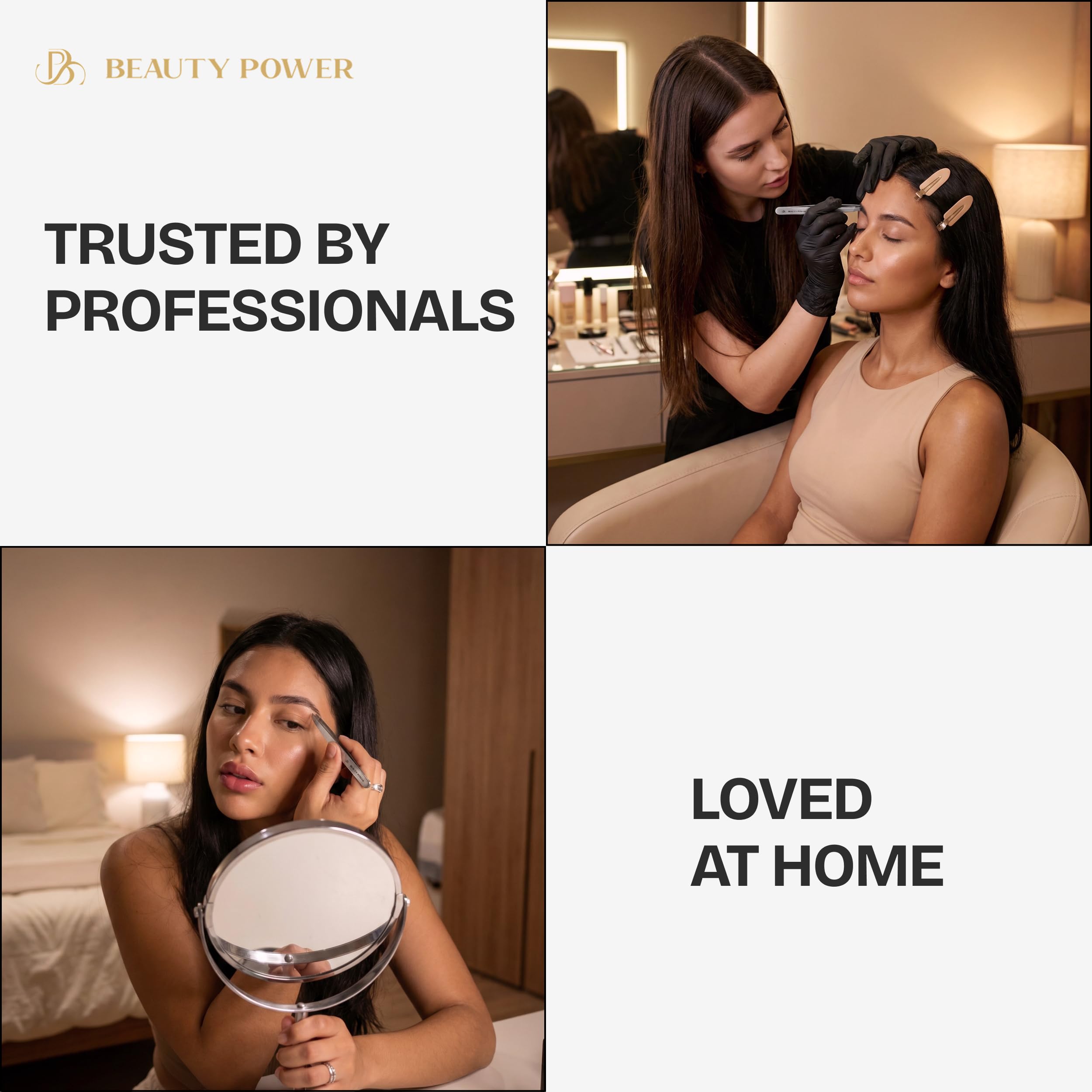 Beauty Power Pinzas profesionales, inclinadas, duraderas, ligeras, de acero inoxidable alemán, pinzas de ultra precisión para cejas, vello facial, barbilla y depilación encarnada (gris mate)