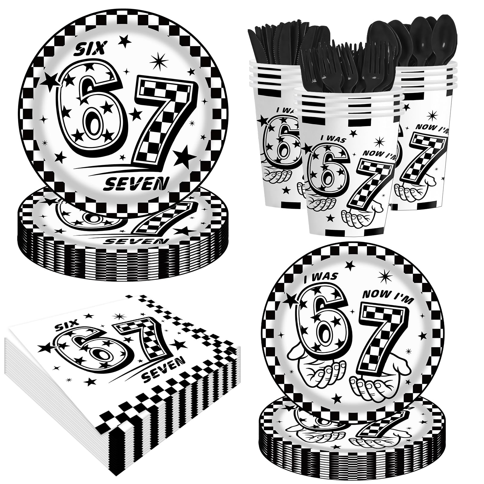 170pcs Checkered Birthday Tableware Set Serves 24