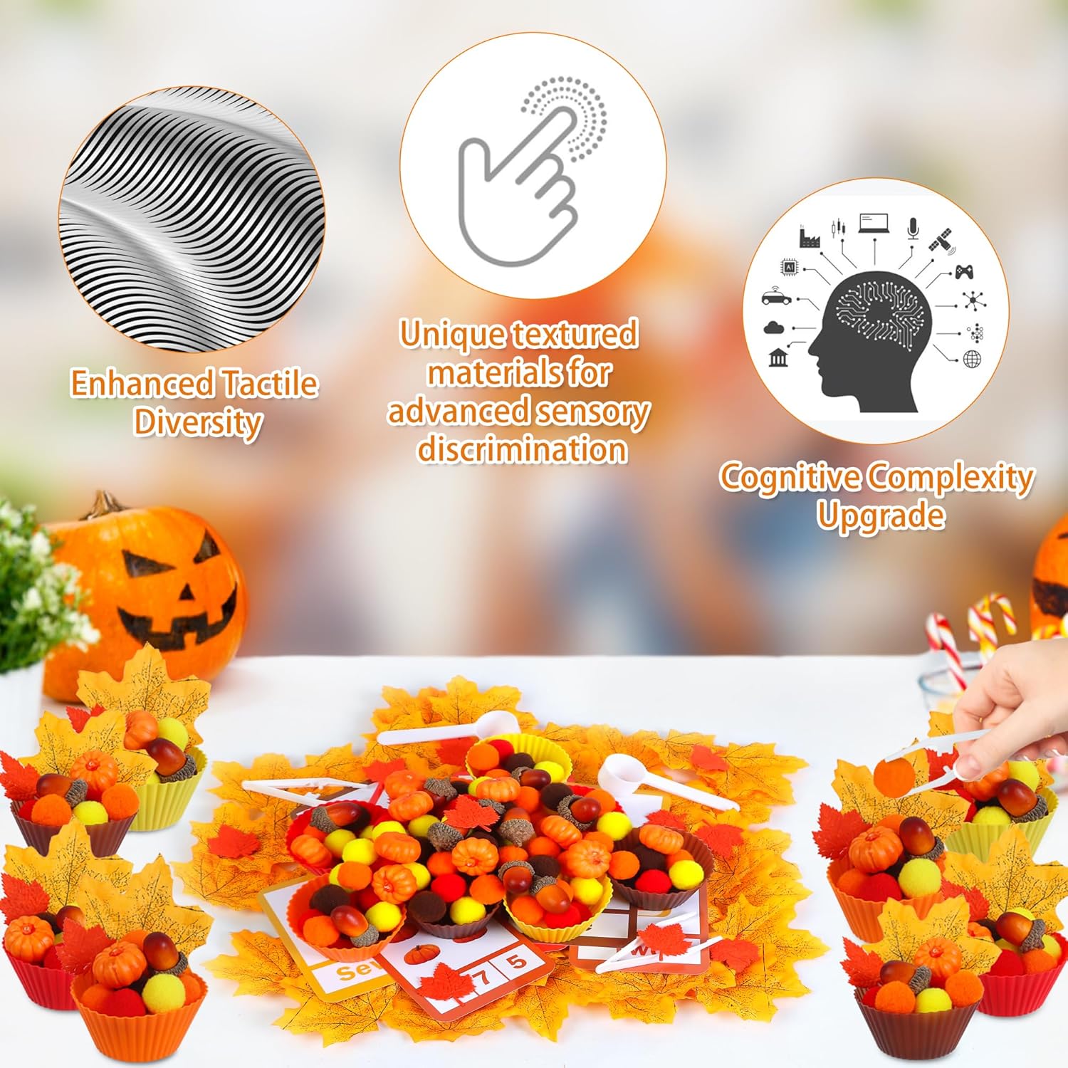 Montessori Toys for Kids Toddlers 3-6 Autumn Fall Sensory Bin Set Items Counting Sorting Toddler Fine Motor Skill Toy Preschool Education Harvest Activities