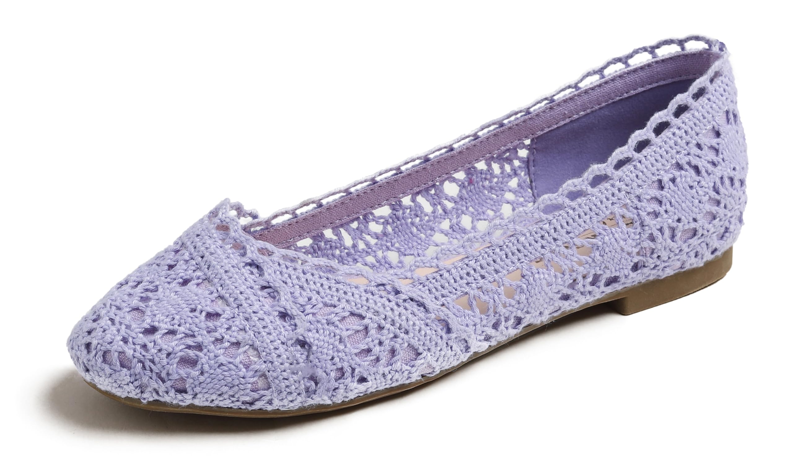 FEVERSOLE Women's Comfort Breathable Knit Crochet Shoes Lace Ballet Flats