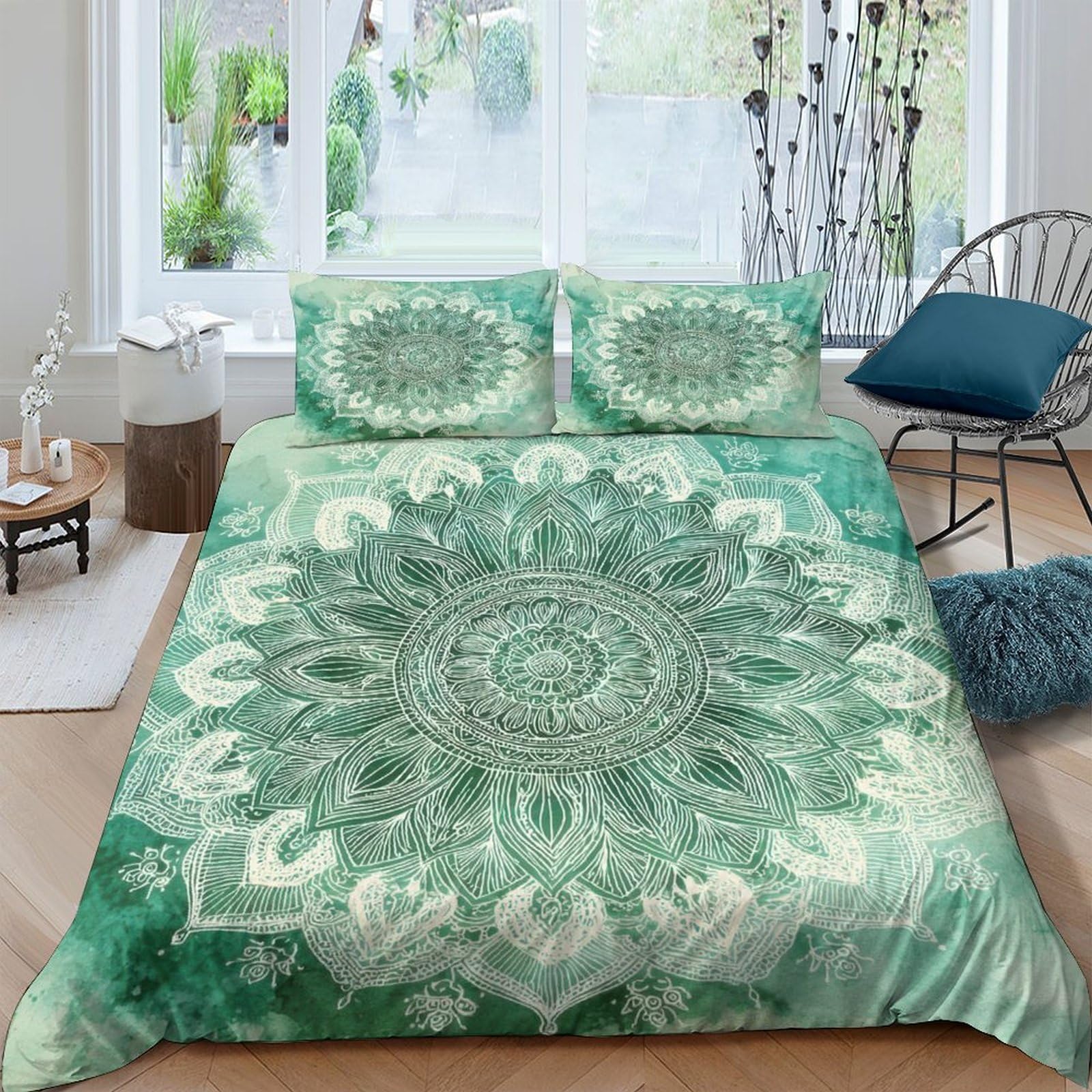 Ctjqhvkz Style-2 3D Printed Green Mandala Fitted Sheet Microfiber Soft Breathable Boho Floral Mattress Cover For Bedroom Dorm Decor Single（135X200cm）