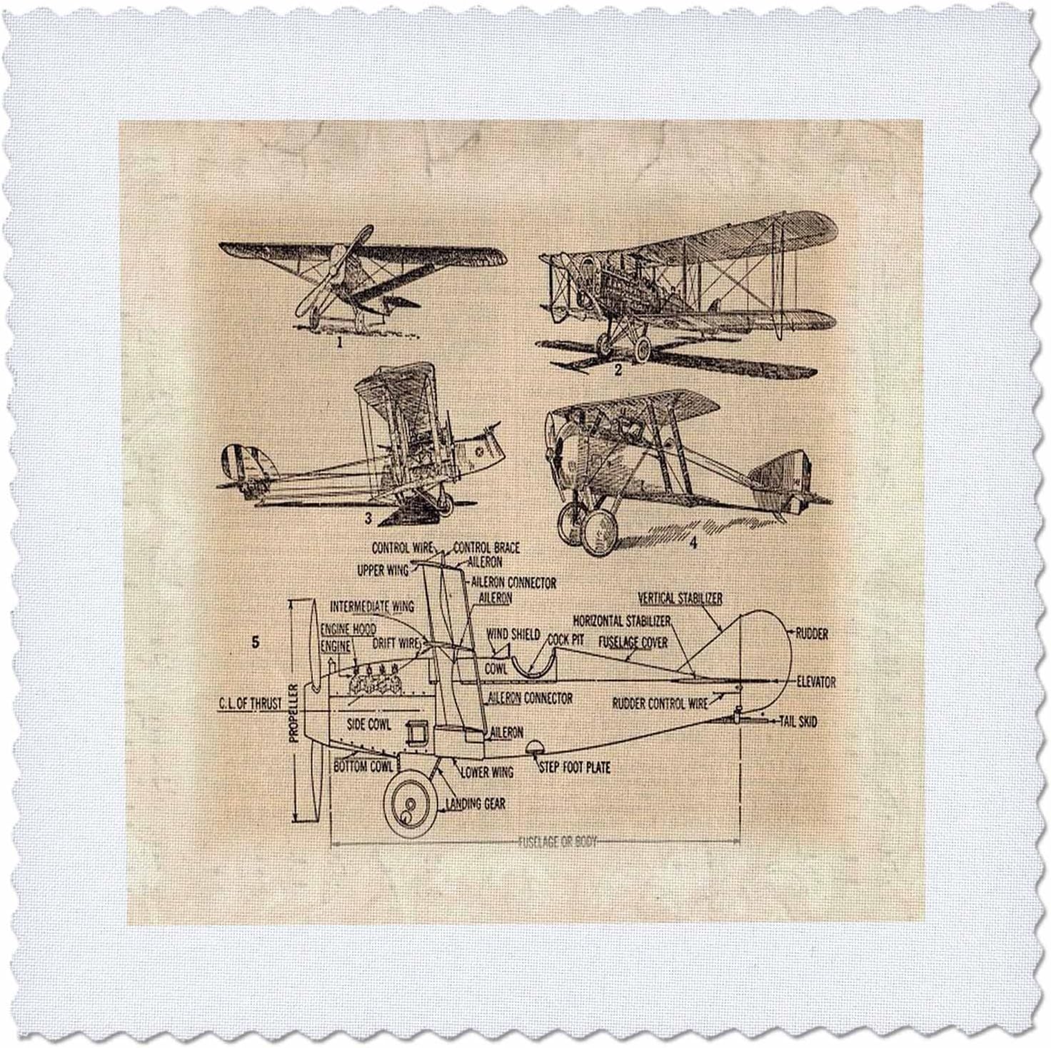 3dRose Early 1900s Sketch of Airplanes 25x25 inch Quilt Square